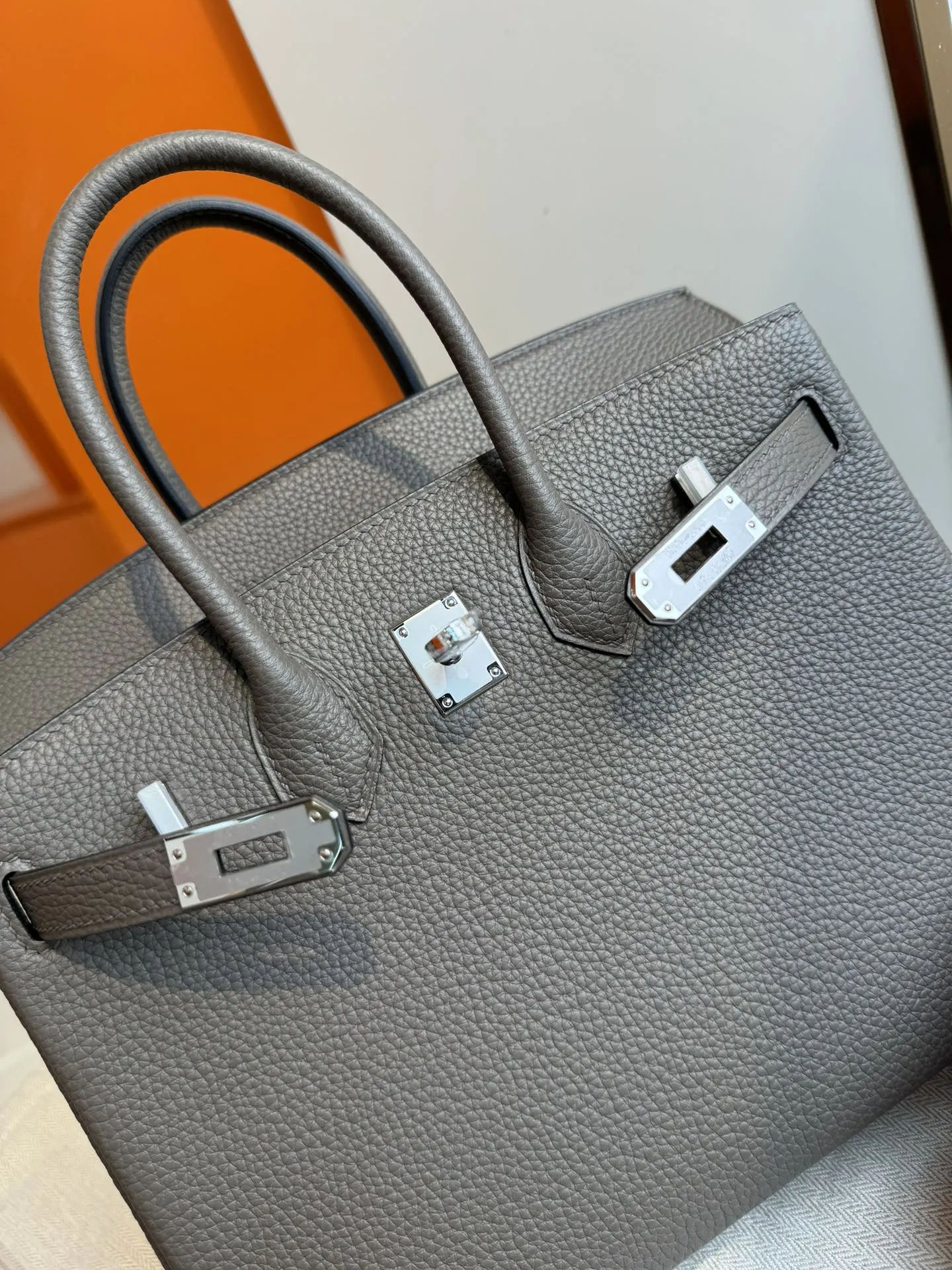 Birkin 铂金 进口Togo皮 锡器灰 銀扣 手提包 通勤手提款