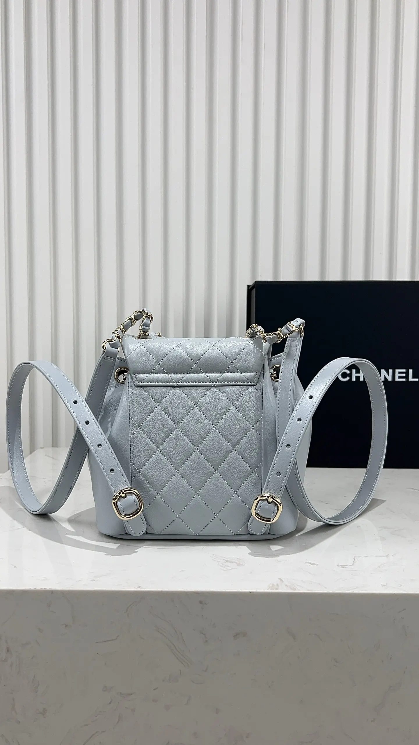 CHANEL 藍色 小牛皮 雙肩包 实用雙肩款