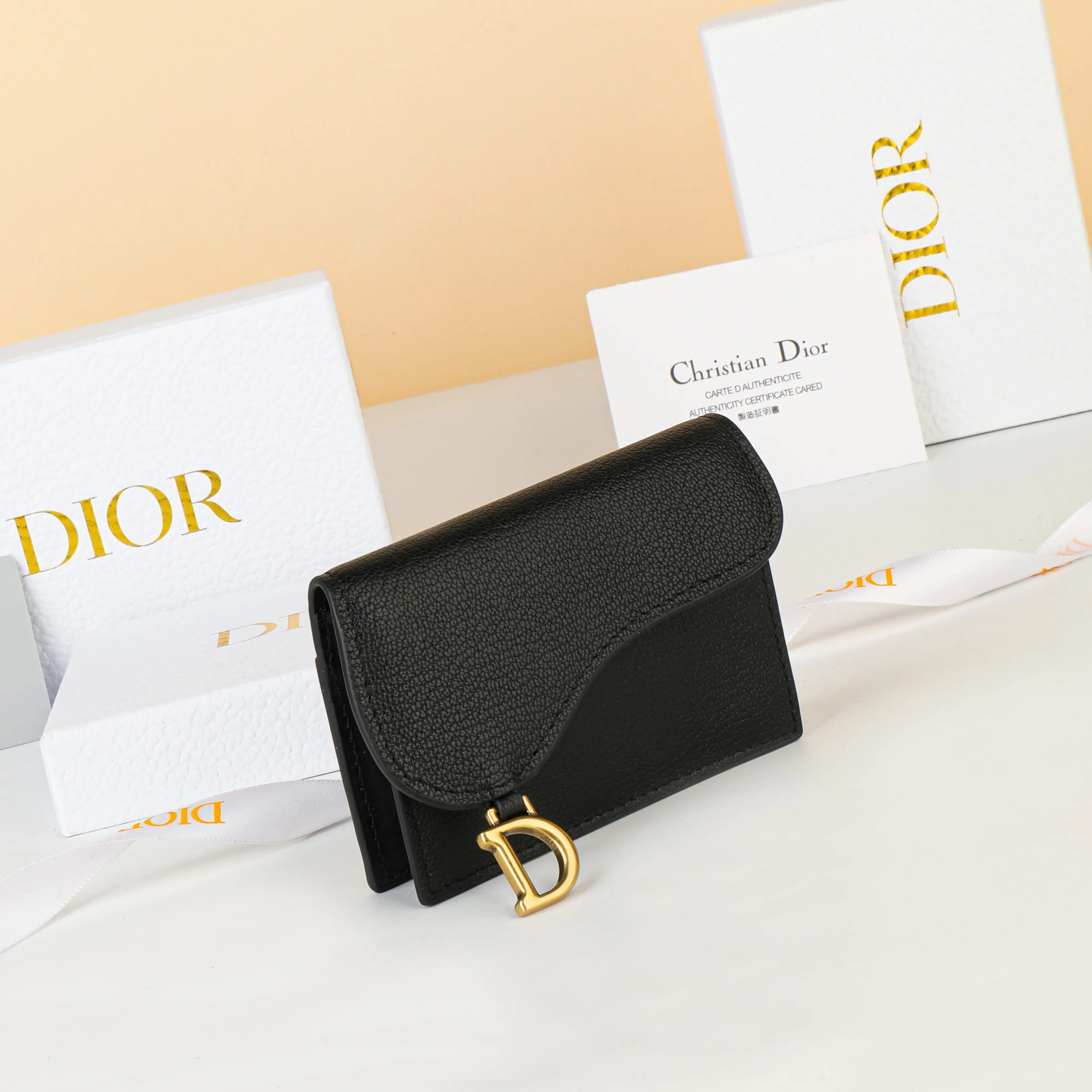 Dior Saddle 黑色 皮革 钱包