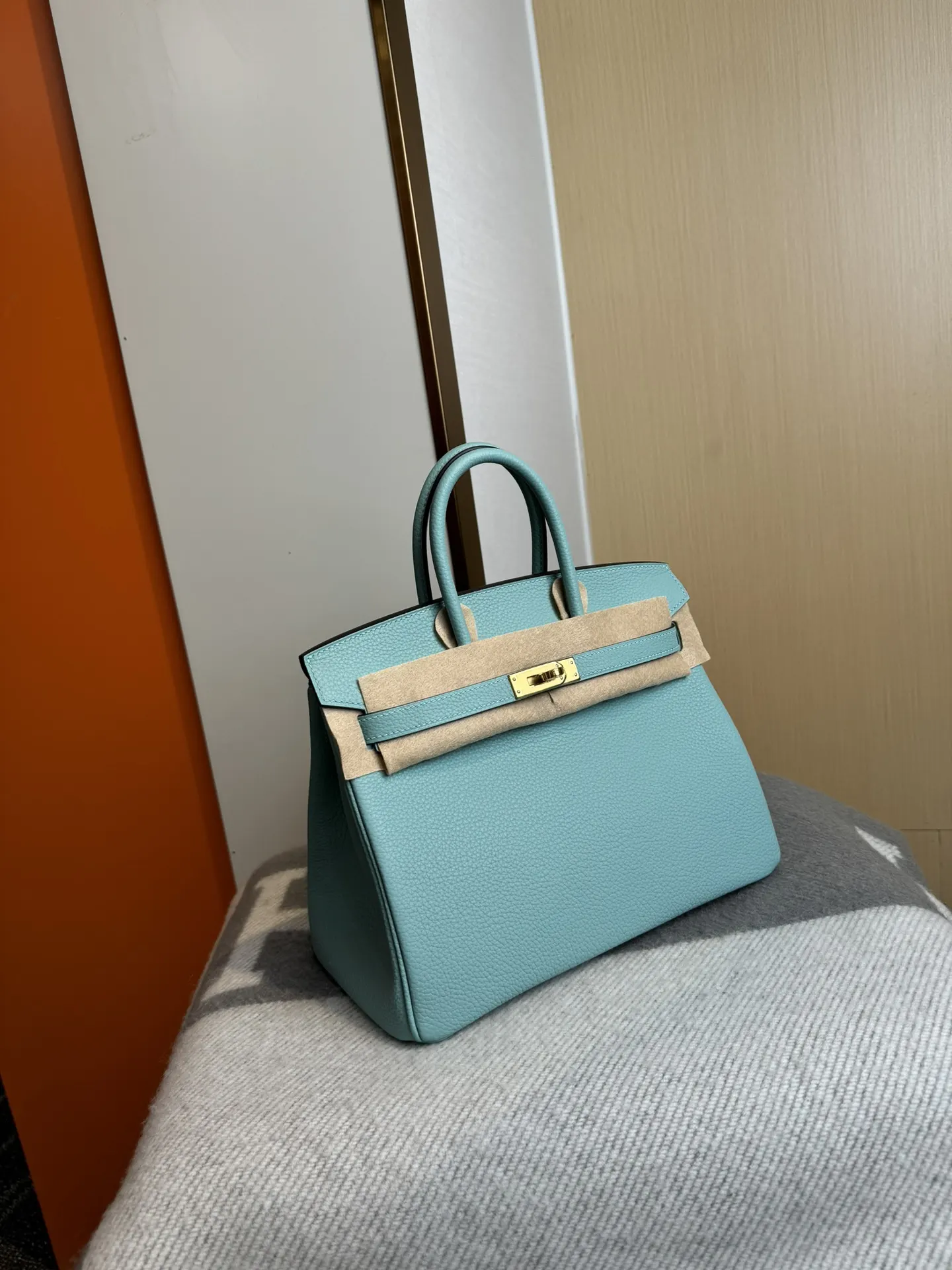 Birkin 铂金 进口Togo皮 马卡龙藍 金 手提包 通勤手提款