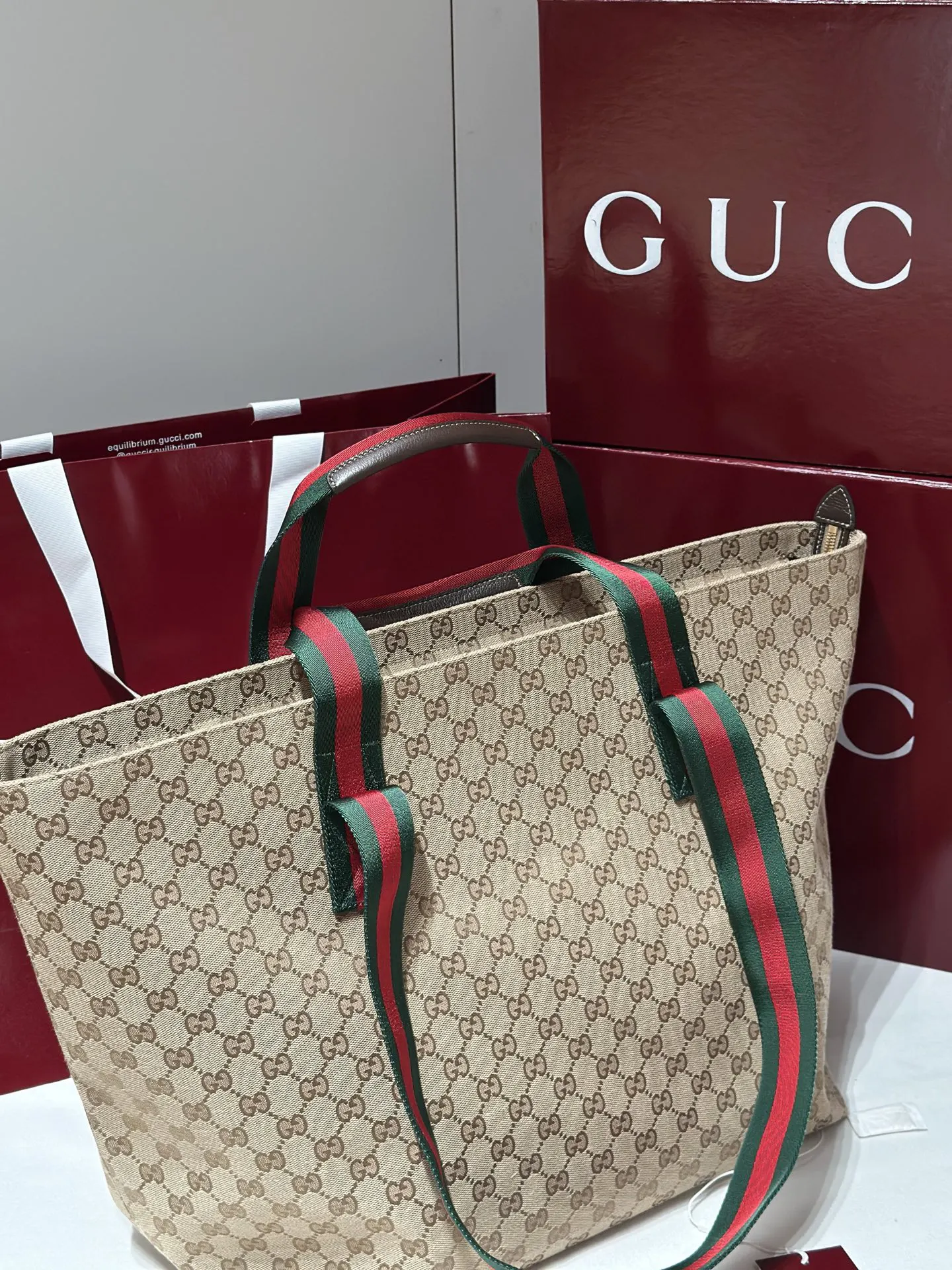 Gucci 棕色 金色 帆布 托特包 大容量托特款