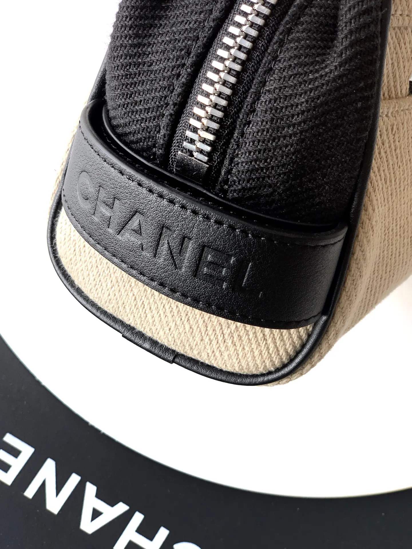 Chanel Black Beige Hobo Shoulder Bag Vintage Canvas