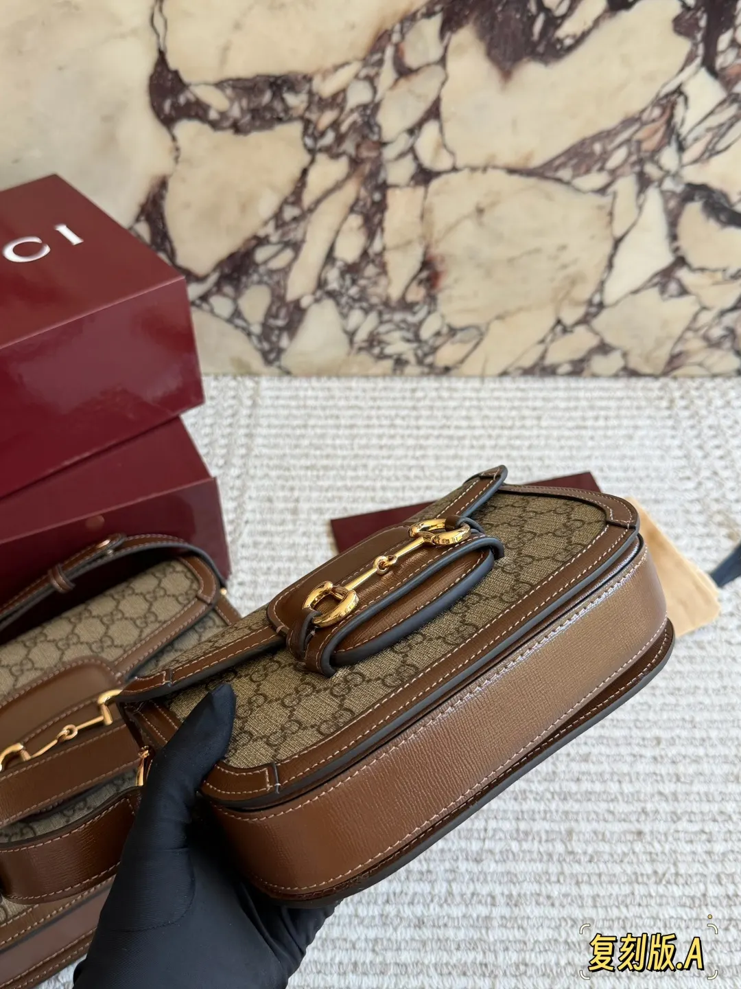 Gucci Horsebit 1955 老花馬銜扣肩揹包 單肩斜挎 斜背包