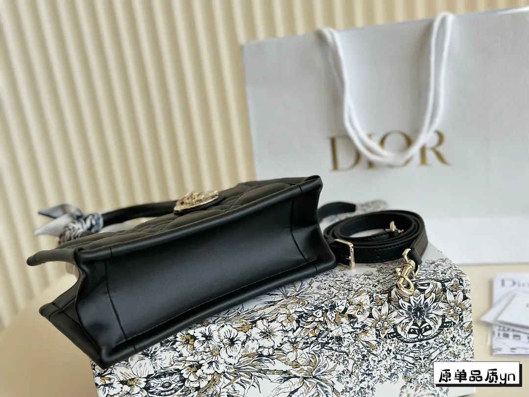Dior Black Gold Tote Bag Leather