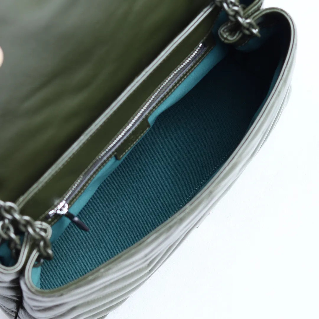 Black Green Chain Bag Leather