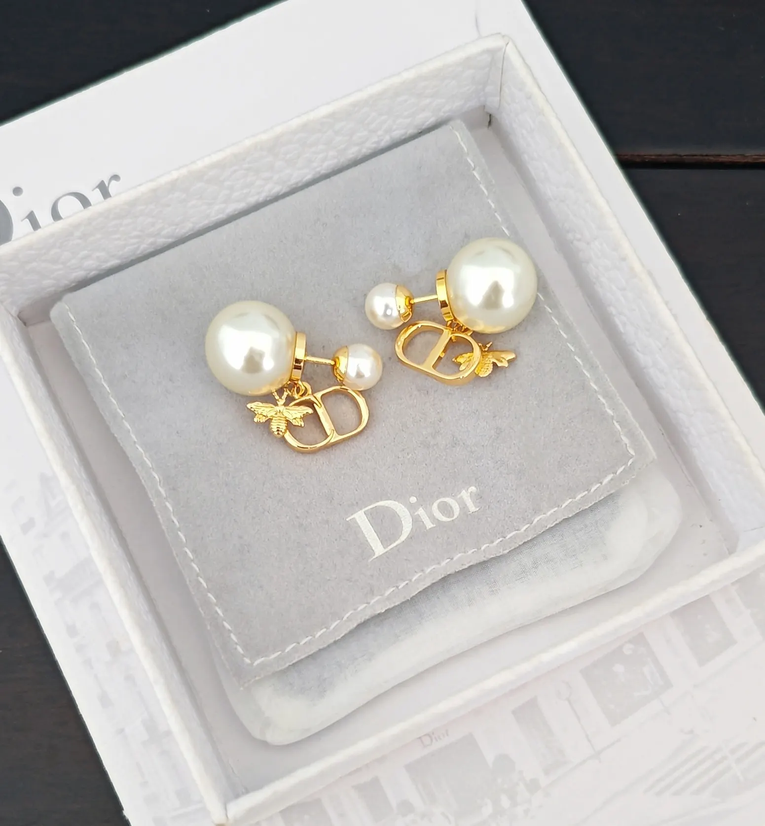 Dior CD珍珠耳環 金色精緻