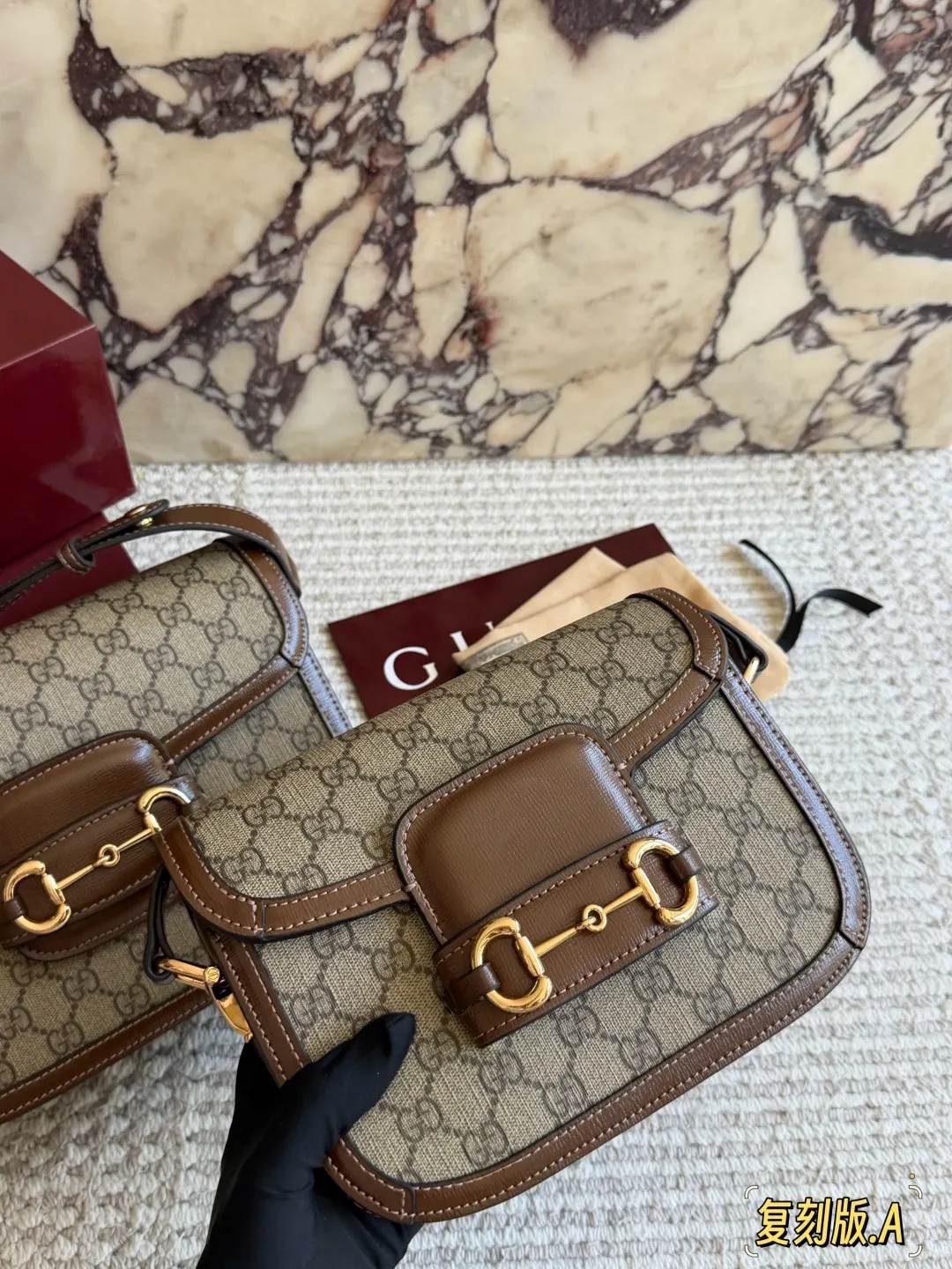 Gucci Horsebit 1955 老花馬銜扣肩揹包 單肩斜挎 斜背包