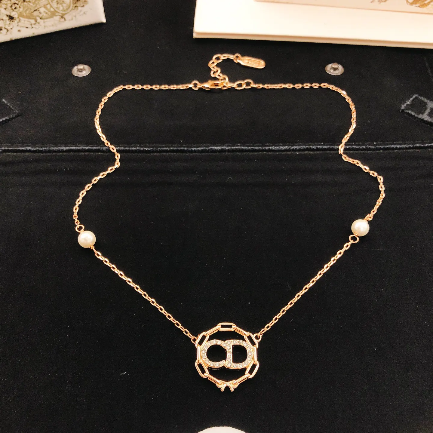 Dior 玫瑰金 金色 圆形 项链 精致锁骨链