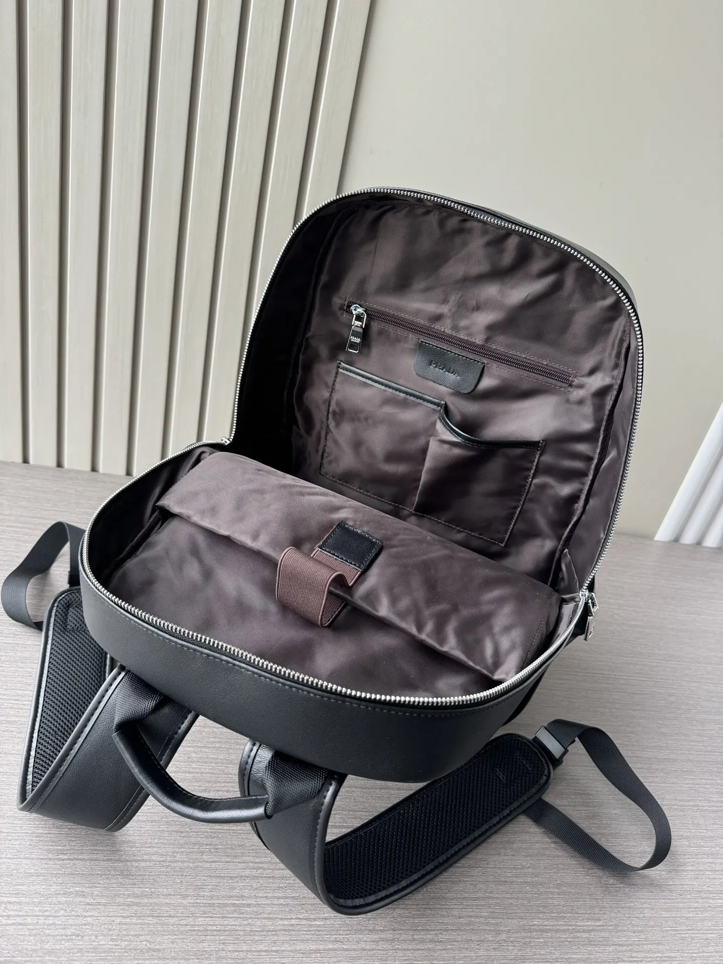Prada Black Leather Backpack Logo