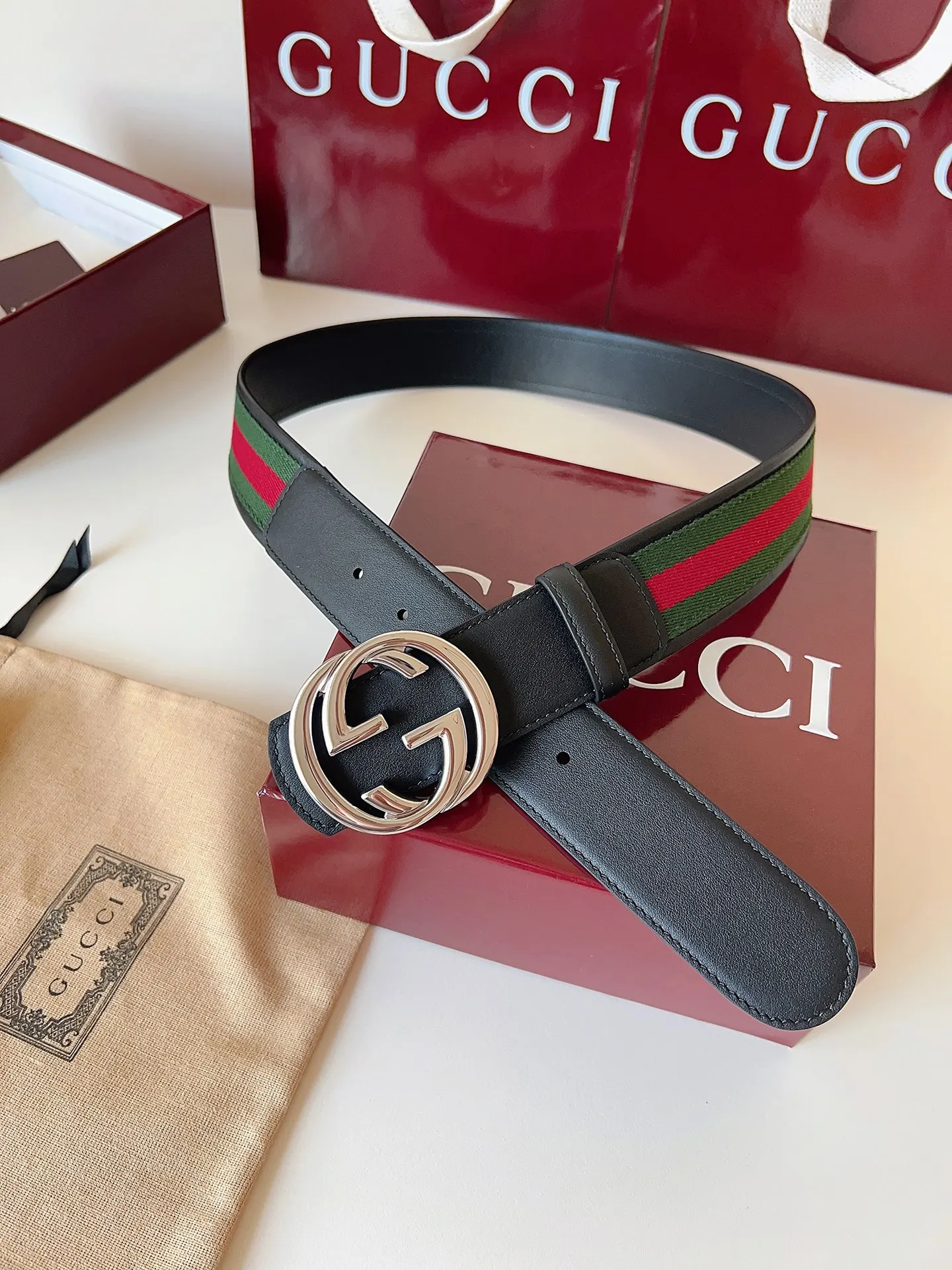 Gucci Double G 雙G扣牛皮腰帶 黑色