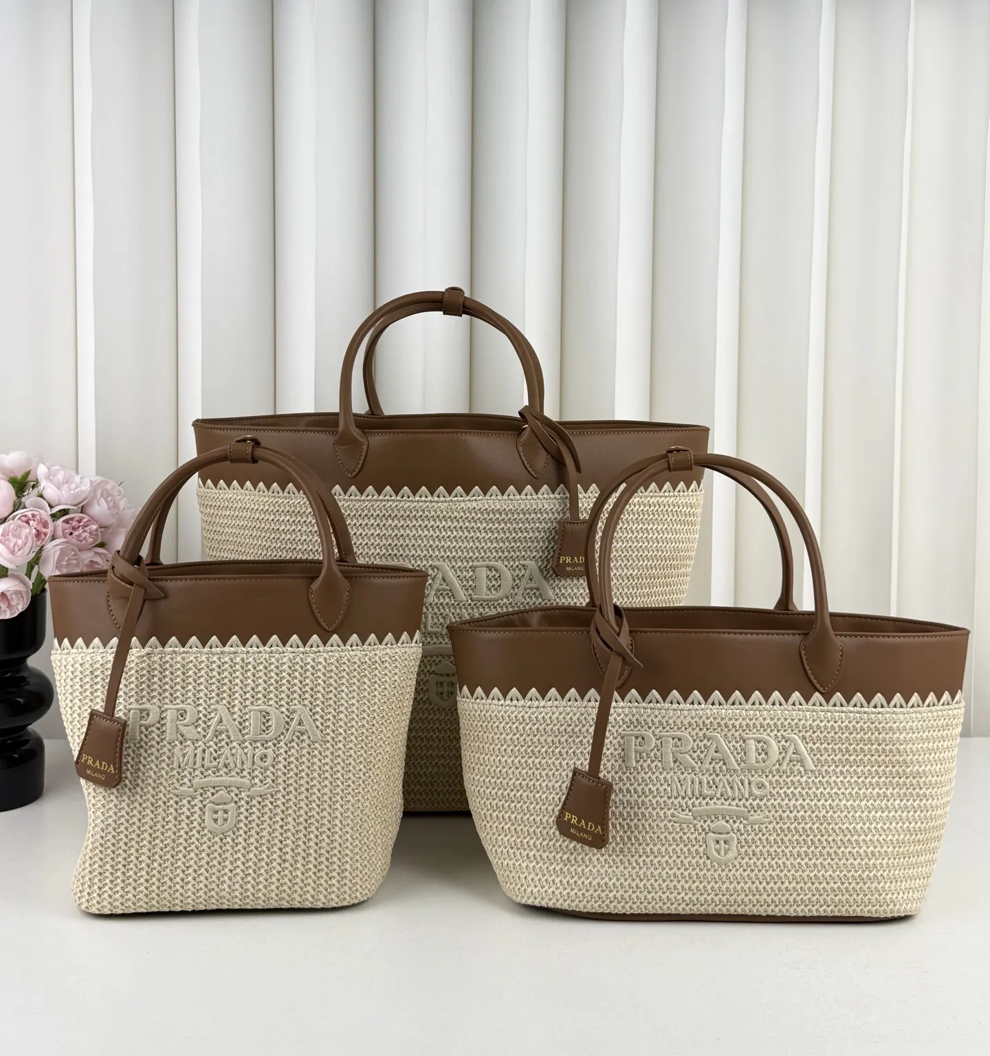 Prada 米色 编织 托特包