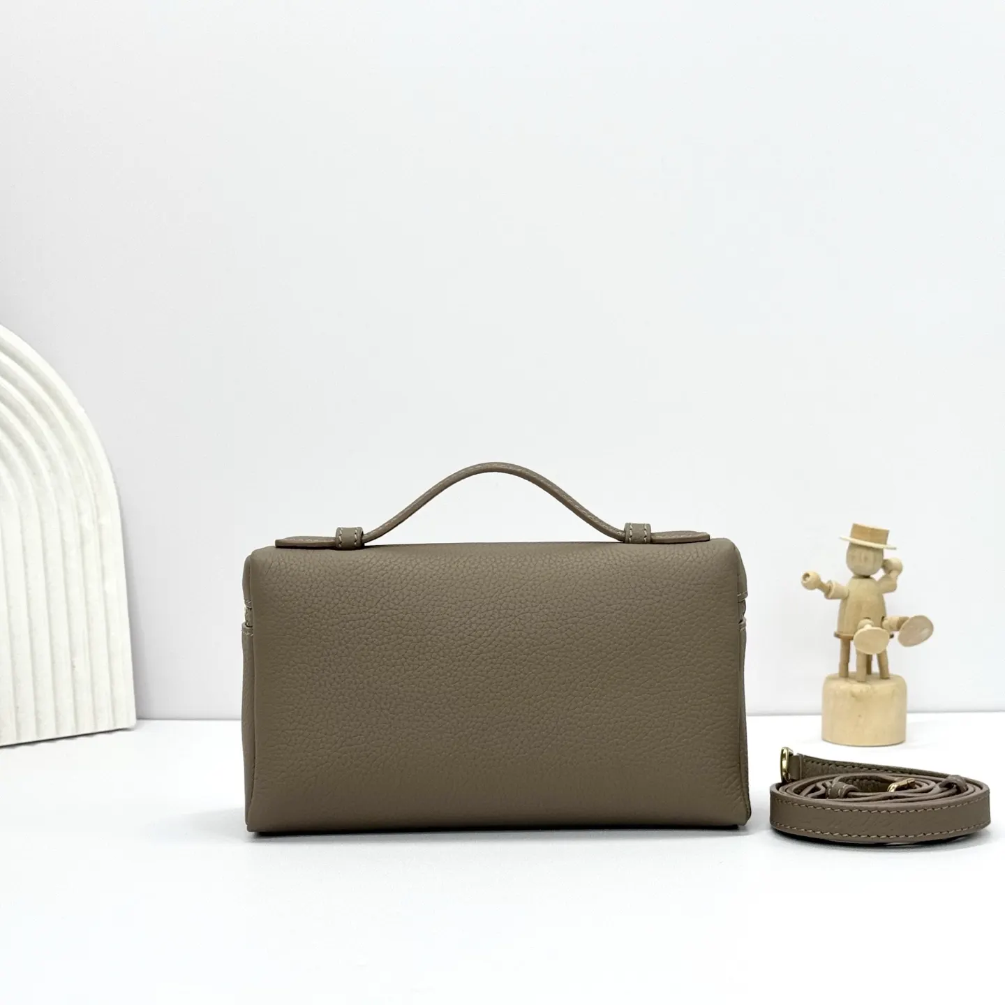 Beige Gold Clutch Bag Leather