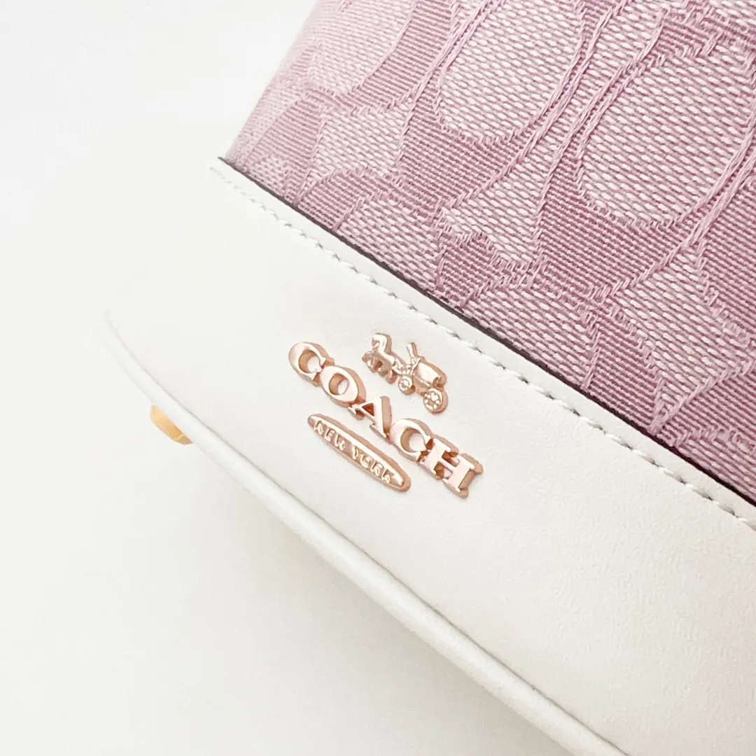 Coach 牛皮 mini水桶包 刺繡C布 搭 休閒水桶款