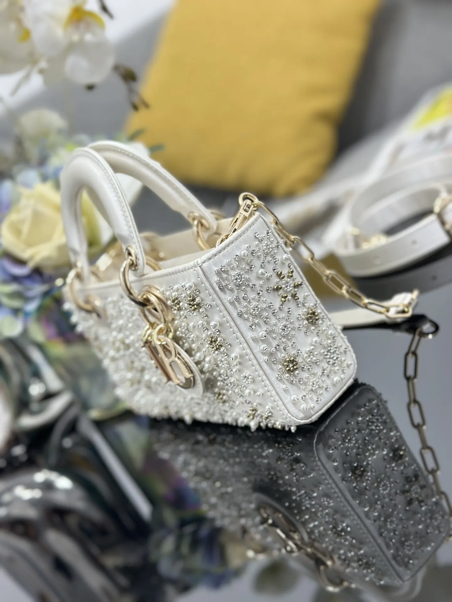 Dior 白色 金色 皮革 链条包 精致链条款