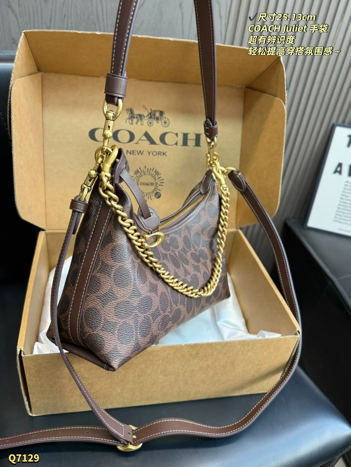 Coach 棕色 老花 尺寸 Juliet 手袋 經典 腋下包 復古腋下背款