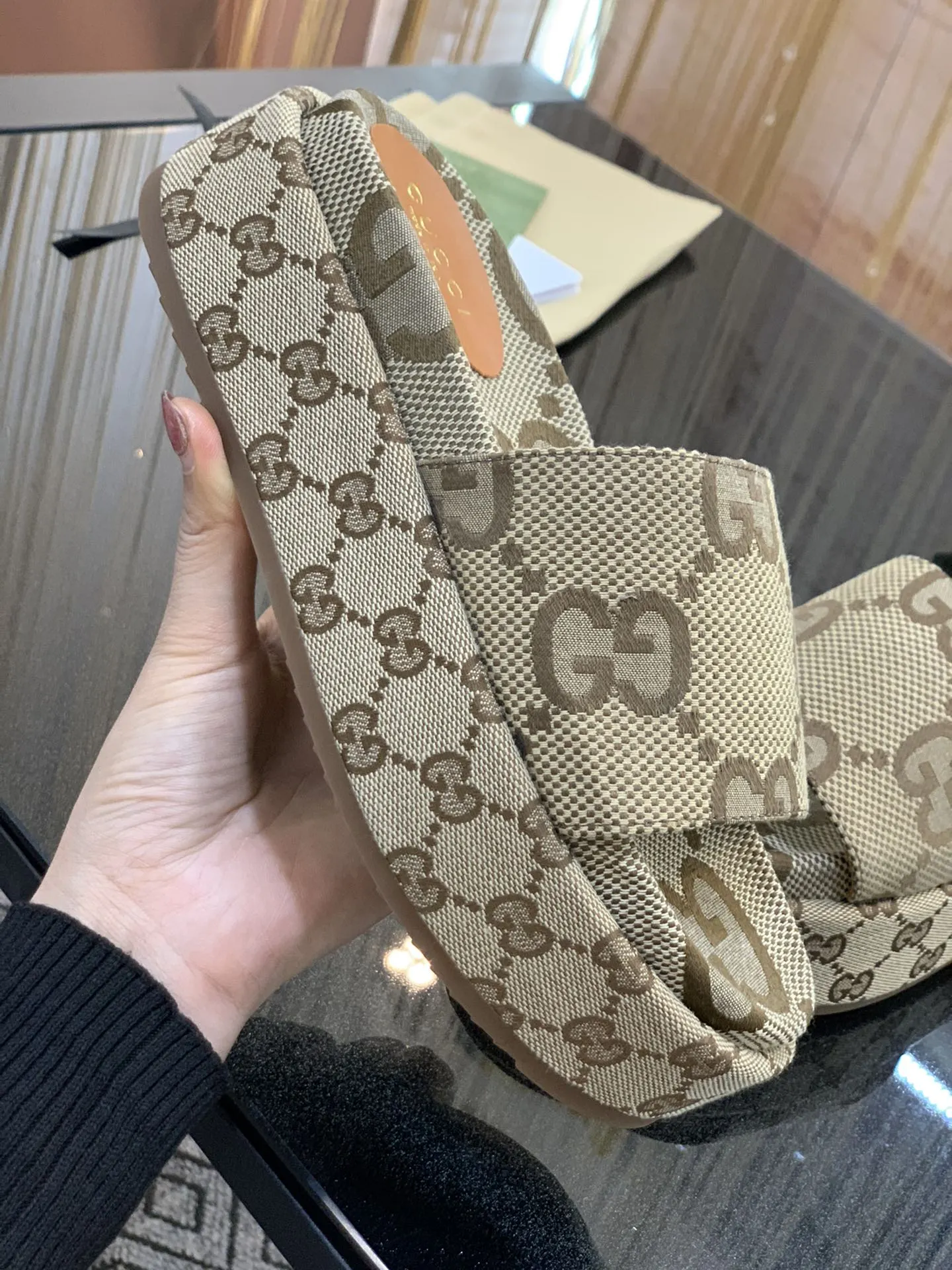 Gucci Denim Monogram Slides