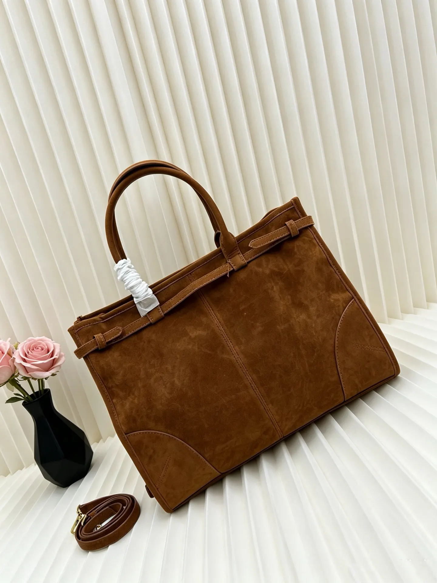 Prada Brown Suede Top Handle Crossbody Bag