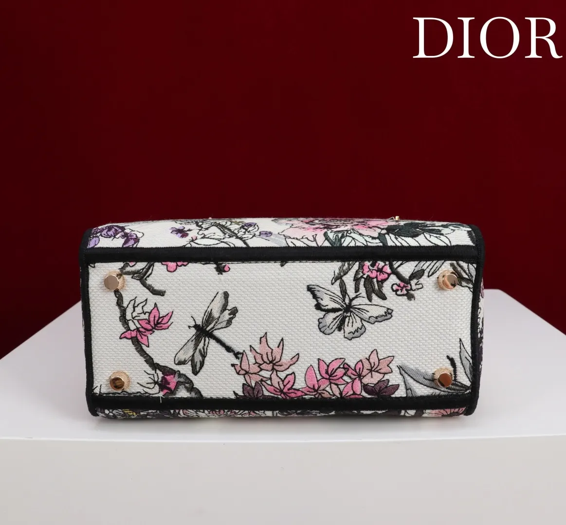 Dior 拼色 进口 刺繡戴妃包 紫罗兰 五格刺 手提包 通勤手提款