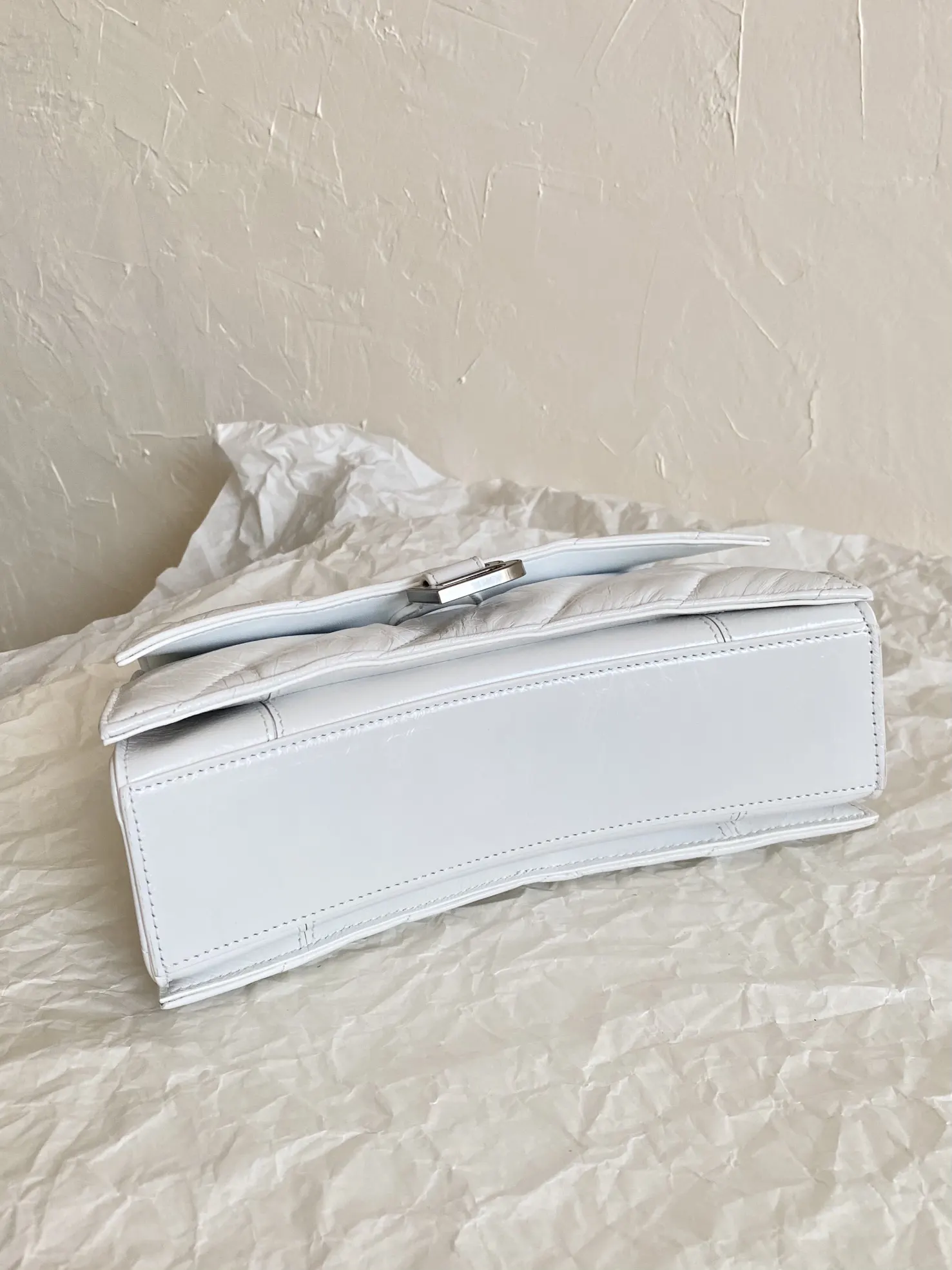 Balenciaga Hourglass White Leather Chain Bag