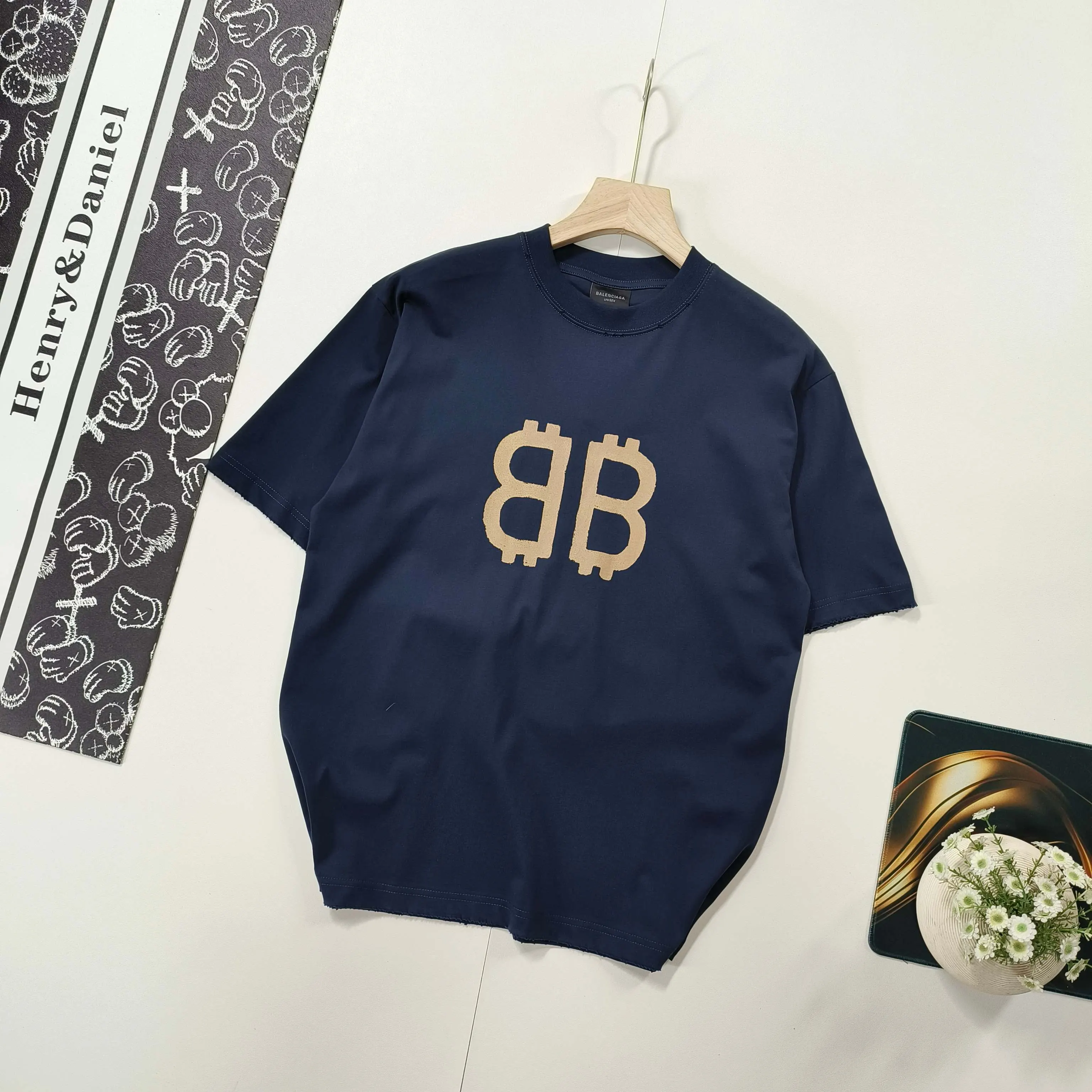 Balenciaga Blue Cotton Logo Short Sleeve T-Shirt Street