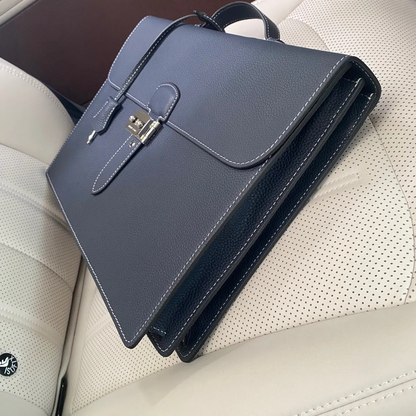 Hermes 黑色 蓝色 小牛皮 公文包 商务通勤款