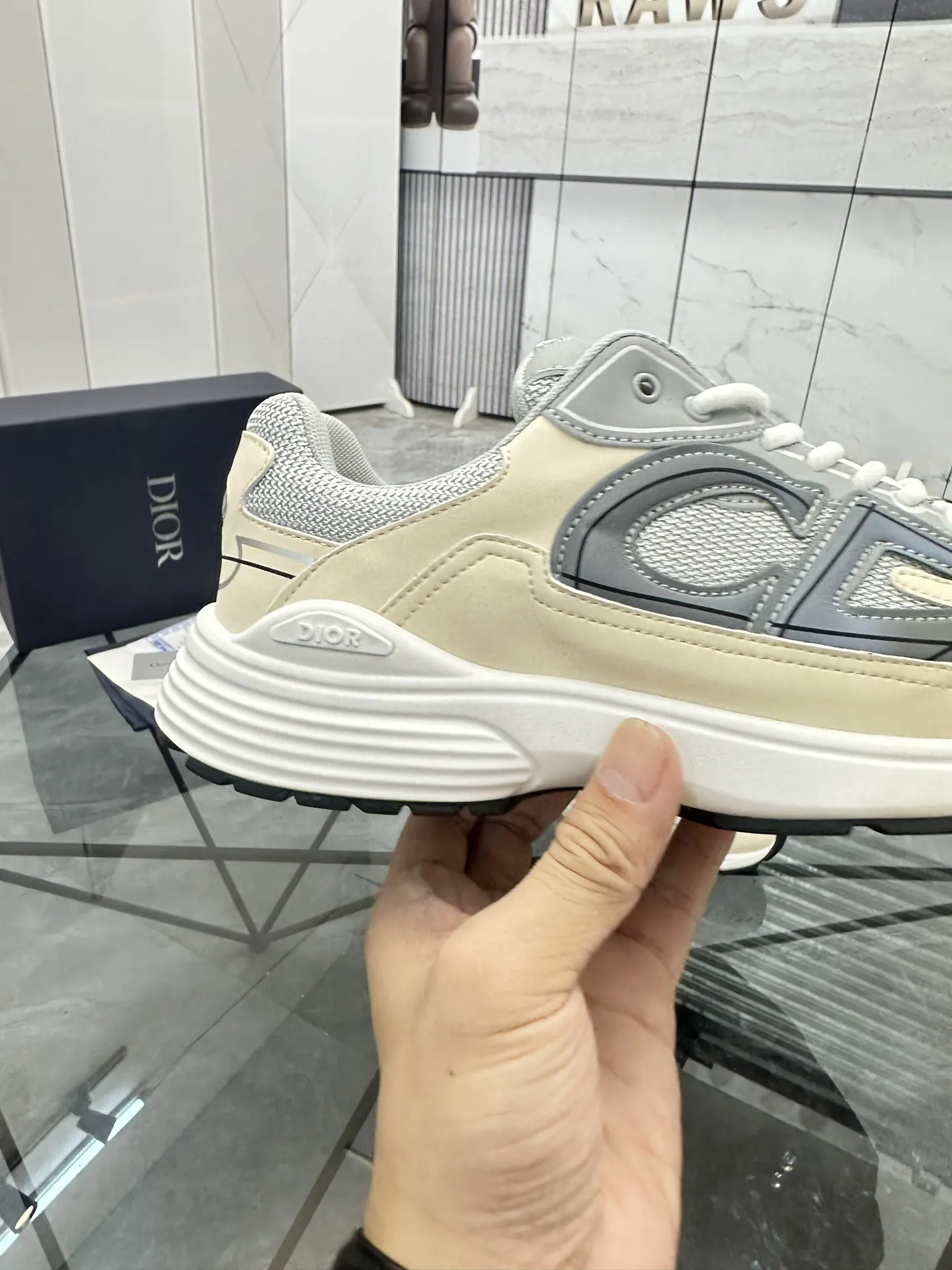 Dior B22 黑绿拼色牛皮运动鞋 休闲款