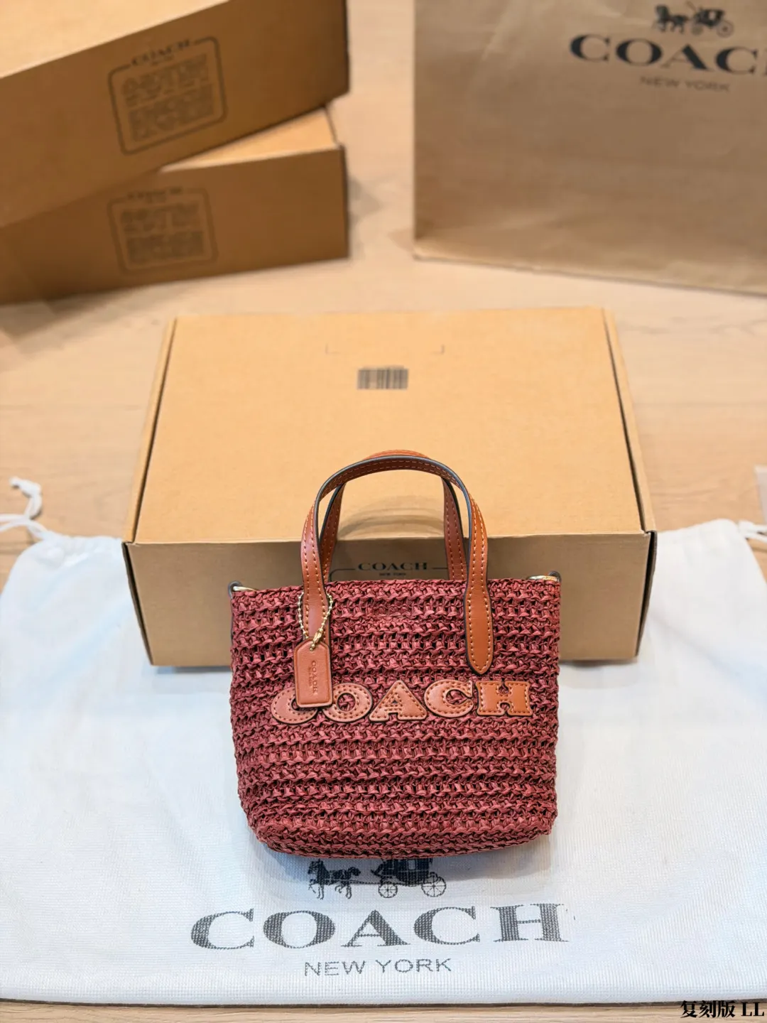 Coach 棕色 紅色 皮革 托特包 大容量托特款