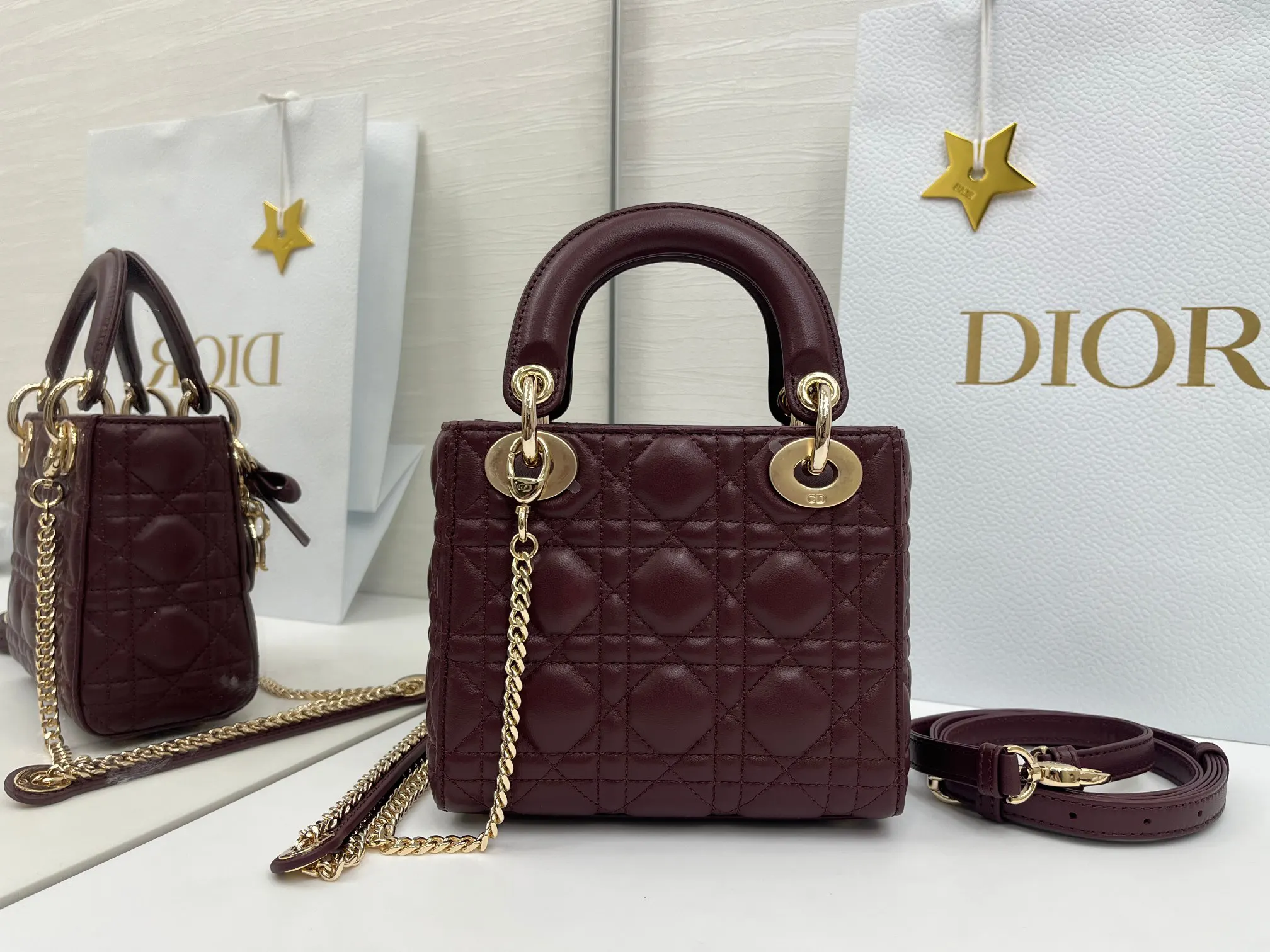 Dior Lady Dior Lady 酒红链条包 藤格手提