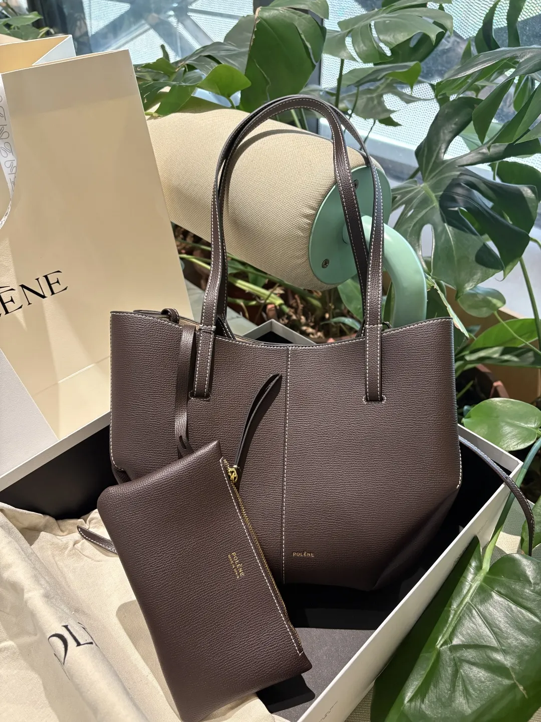 皮革 POLÈNE｜波灵恩 高 Cyme 托特包 以波 大容量托特款