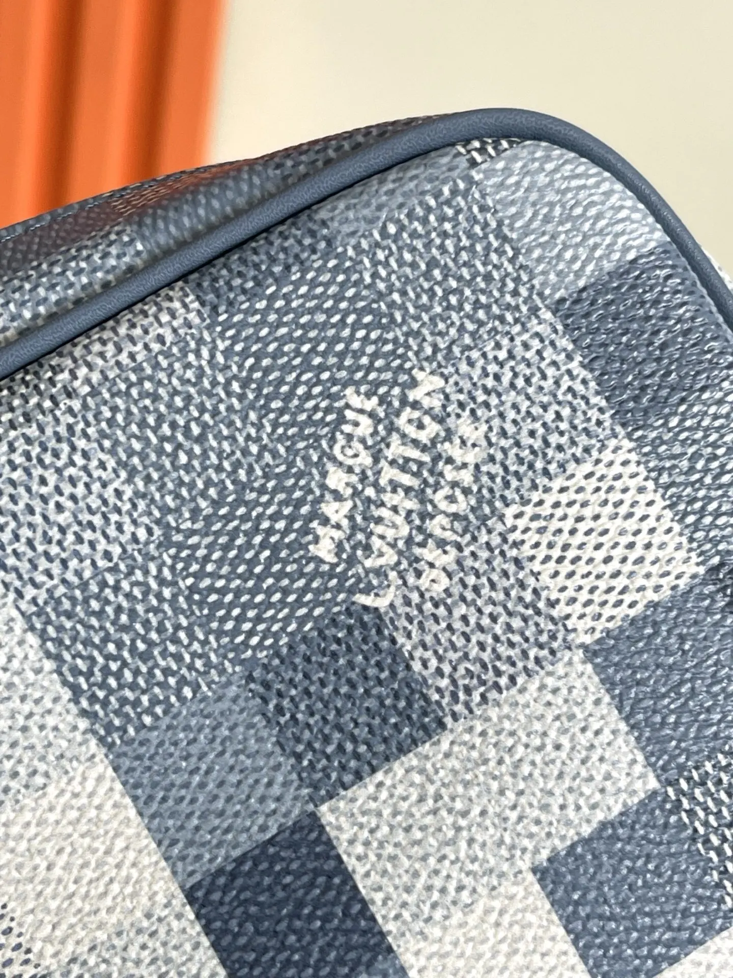 Blue Beige Cosmetic Pouch Leather