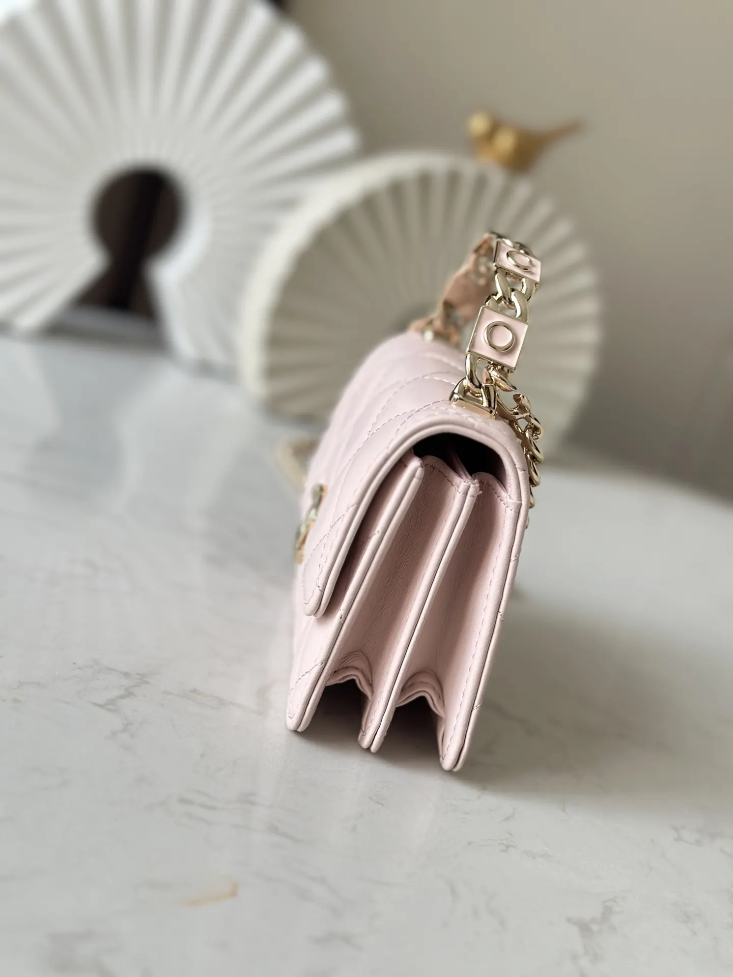 Pink Gold Chain Bag Leather