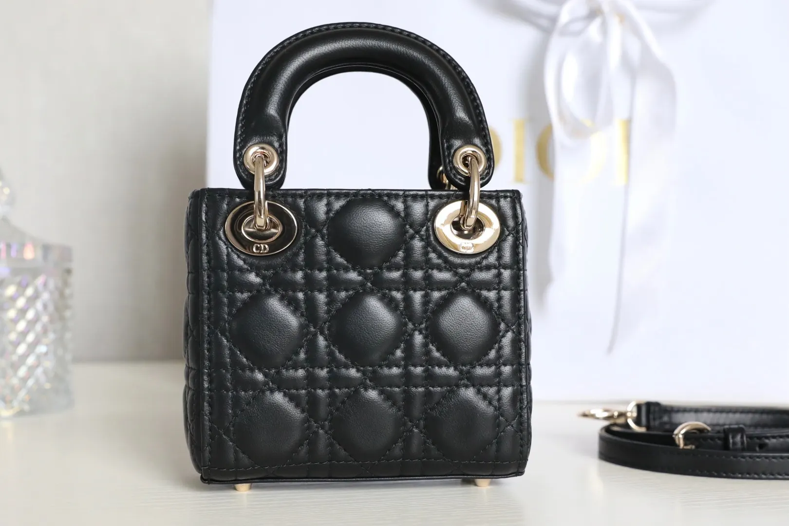 Dior Lady Dior Lady Black Sheepskin Handbag Handheld Crossbody Image 8 Dior Lady Dior Lady Black Sheepskin Handbag Handheld Crossbody Image 8