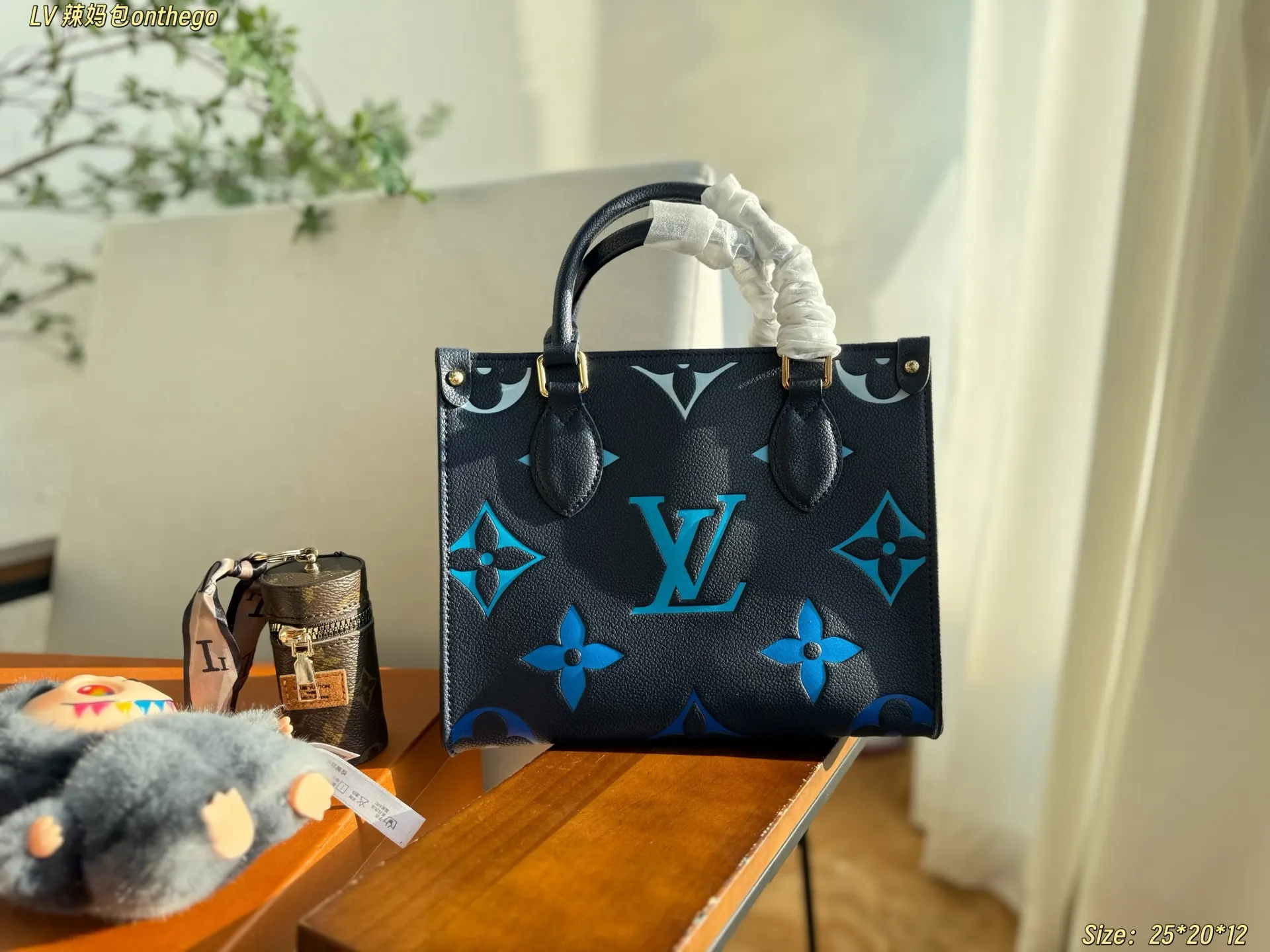 Black Blue Tote Bag Leather