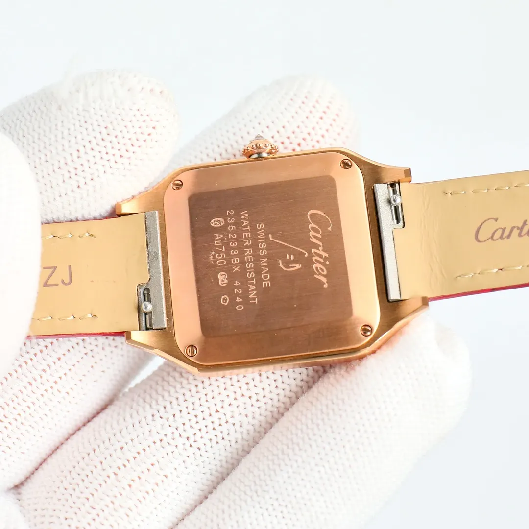 Cartier 藍色 玫瑰金 牛皮 手錶 經典腕表款