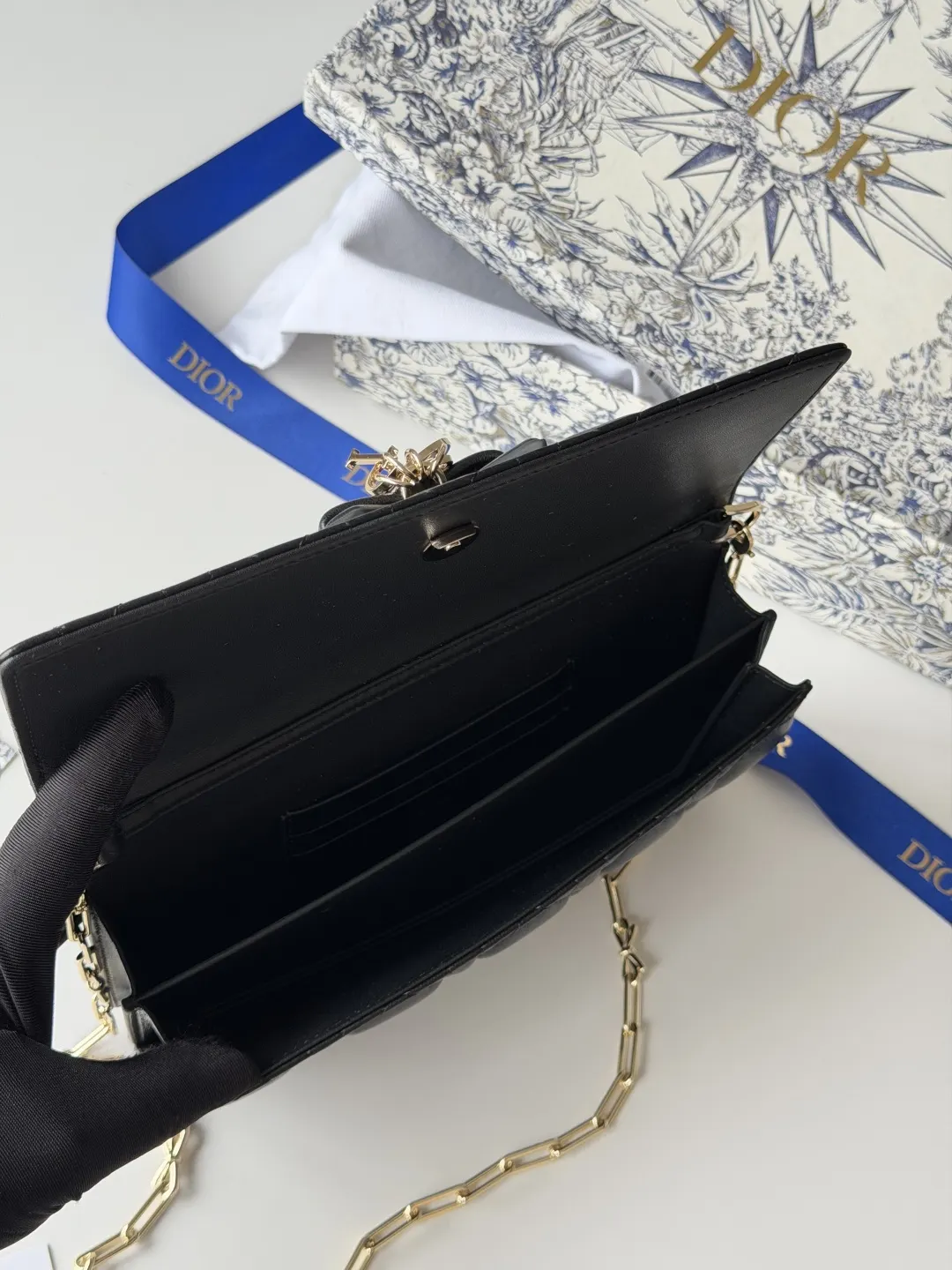Dior 黑色羊皮链条手拿包 晚宴斜挎