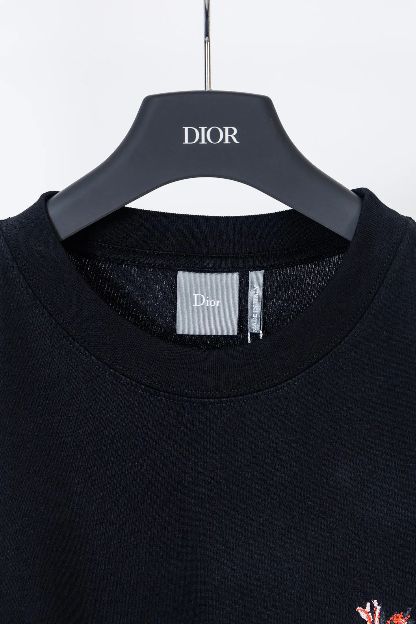 Dior White Embroidery Print Short Sleeve T-Shirt