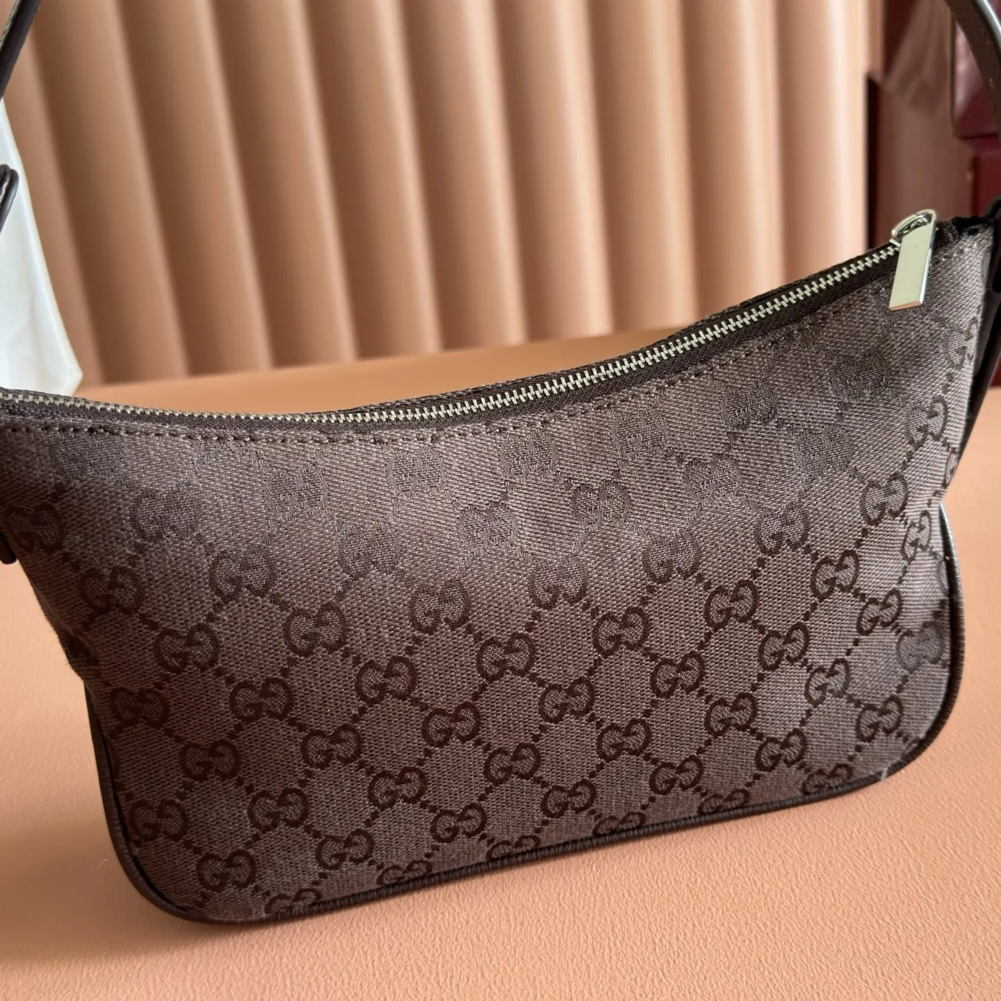 Gucci Blue Brown Hobo Shoulder Bag Vintage Canvas