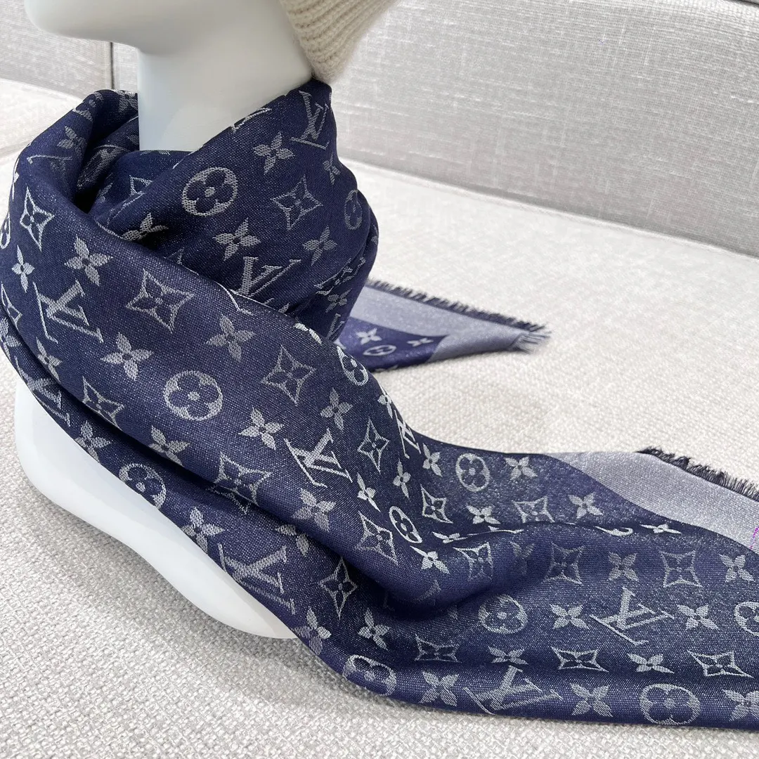 Louis Vuitton 藍色 羊毛 提花 Mo披肩 保暖披肩 圍巾