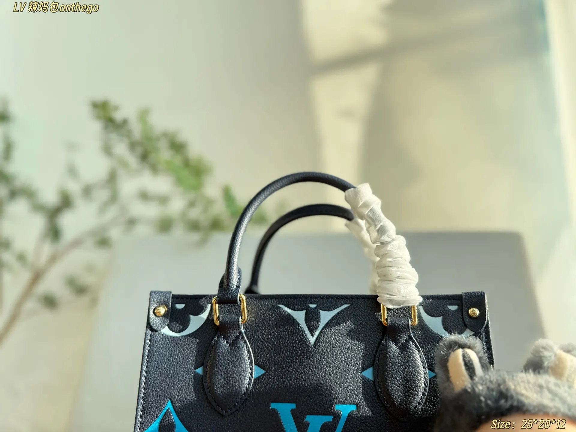 Black Blue Tote Bag Leather