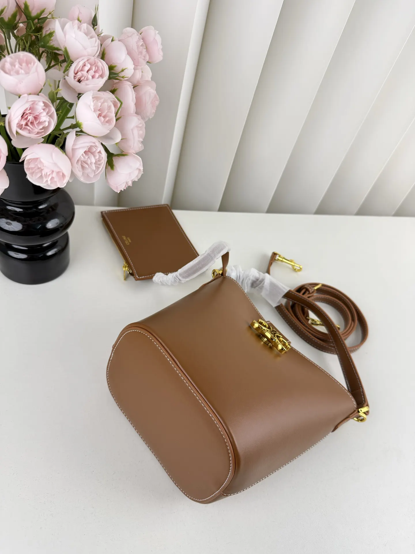 Brown Gold Bucket Bag Casual Leather