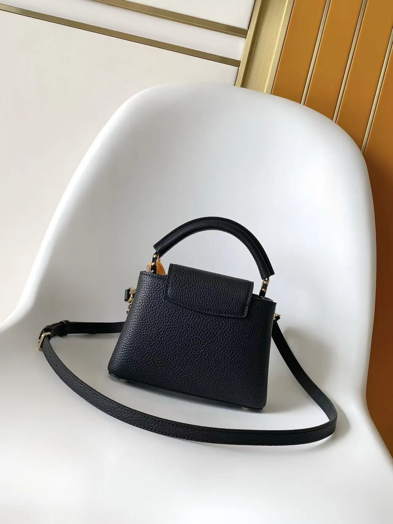 Louis Vuitton Black Brown Chain Bag Leather