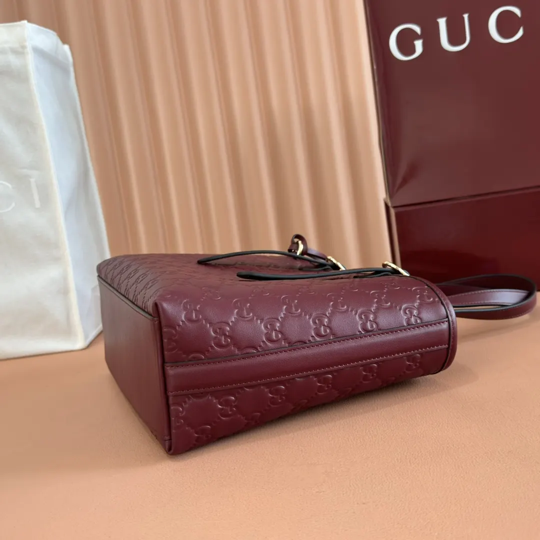 Gucci GG Emblem 紅色 金色 皮革 托特包 大容量托特款