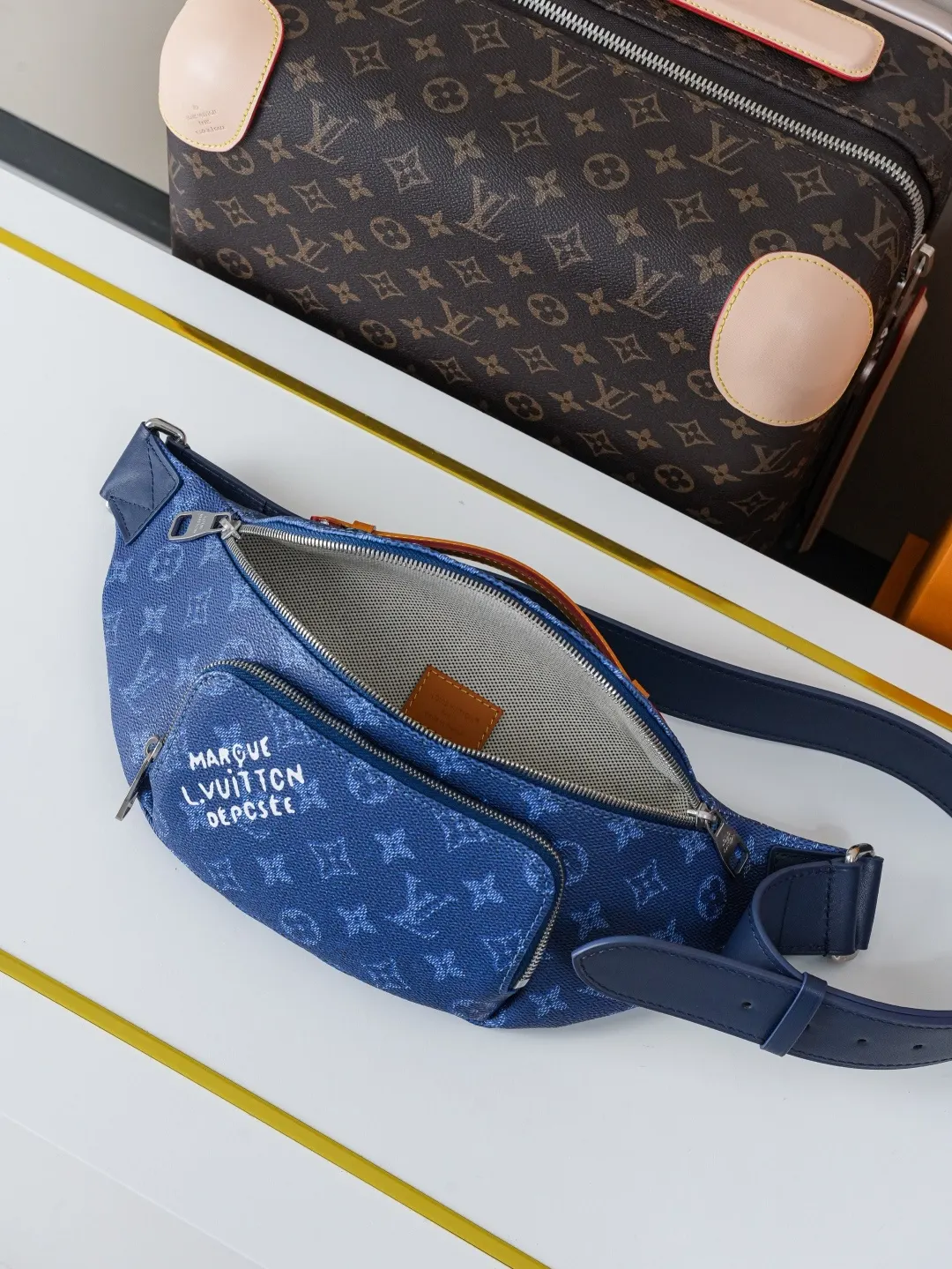 LV 深藍 牛皮 腰包 休閒腰包款