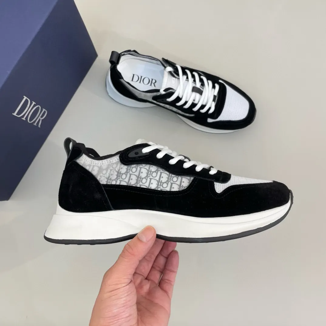 Dior B25 黑白拼色牛皮休闲鞋 低帮款