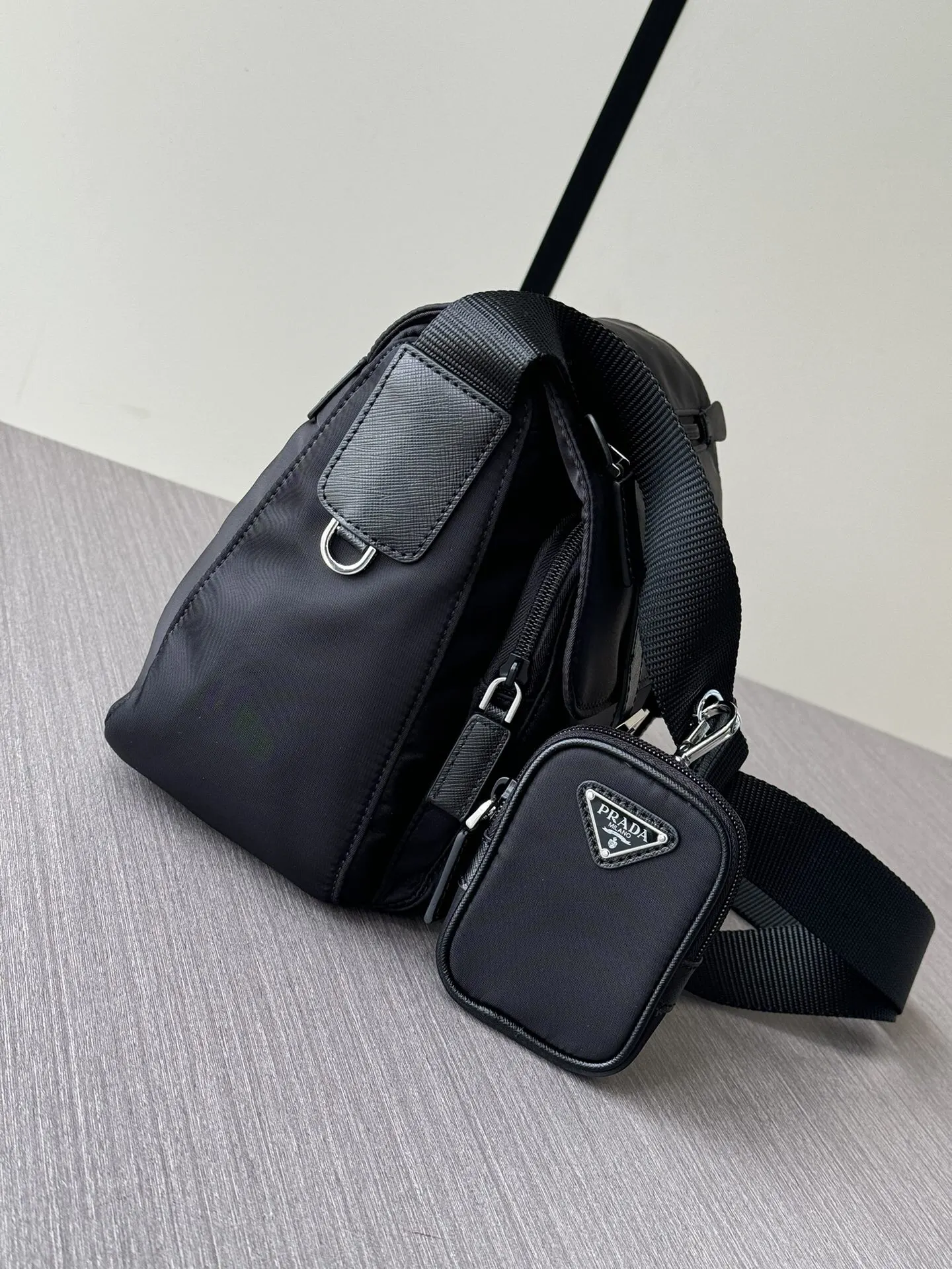 Prada Re-Nylon Black Leather Crossbody Bag