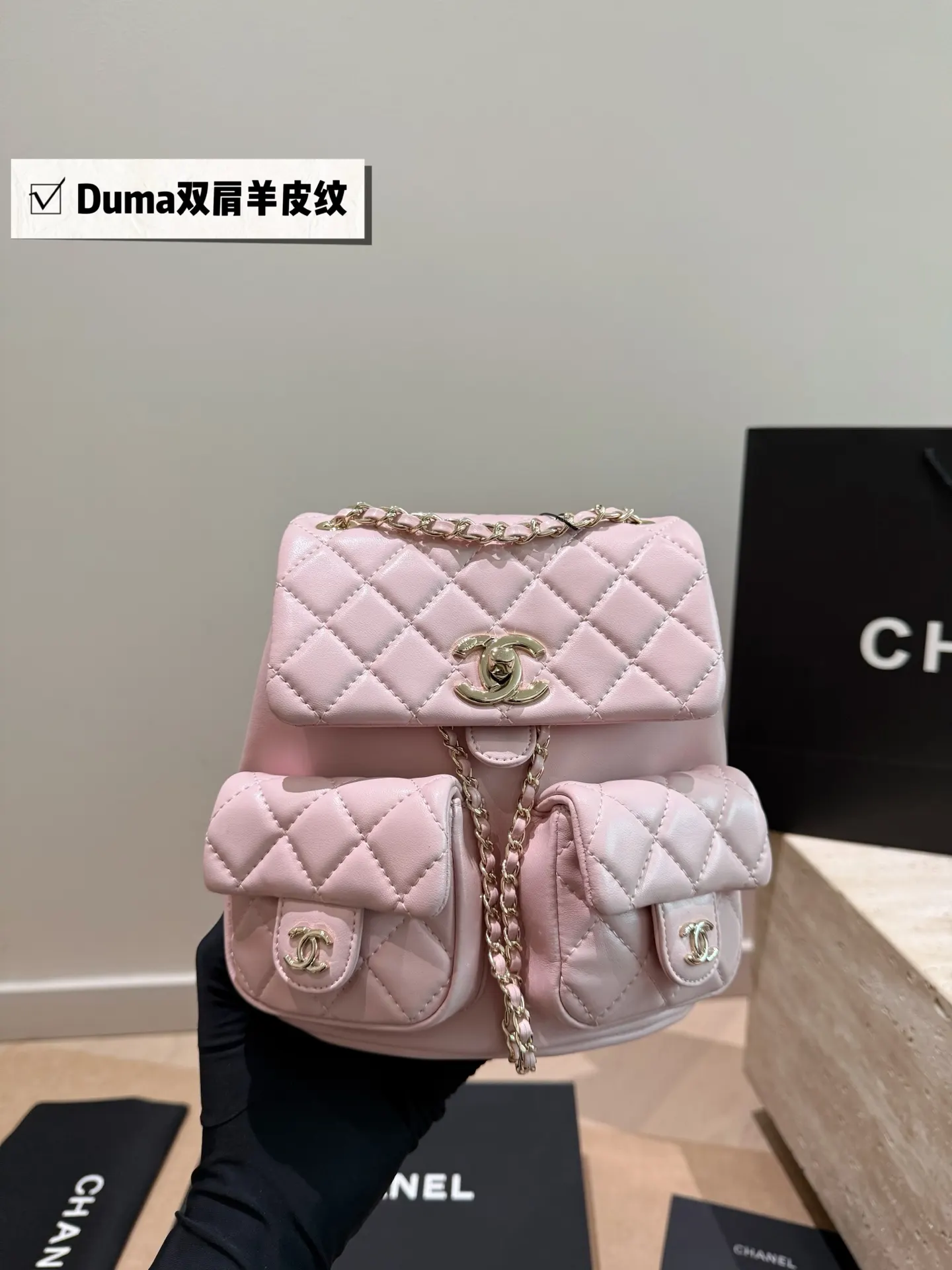 白色 金色 羊皮 雙肩包 实用雙肩款