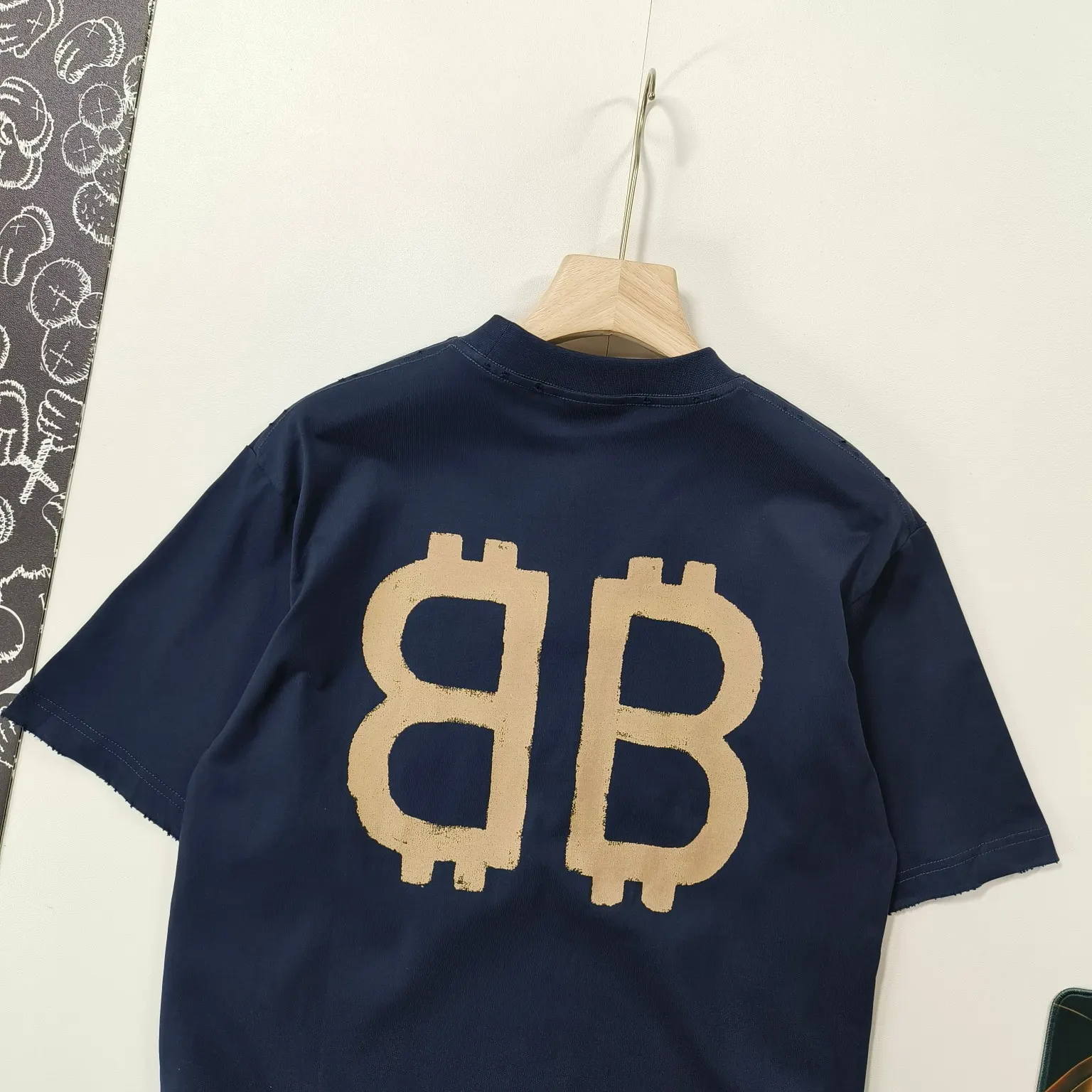Balenciaga Blue Cotton Logo Short Sleeve T-Shirt Street Casual Style