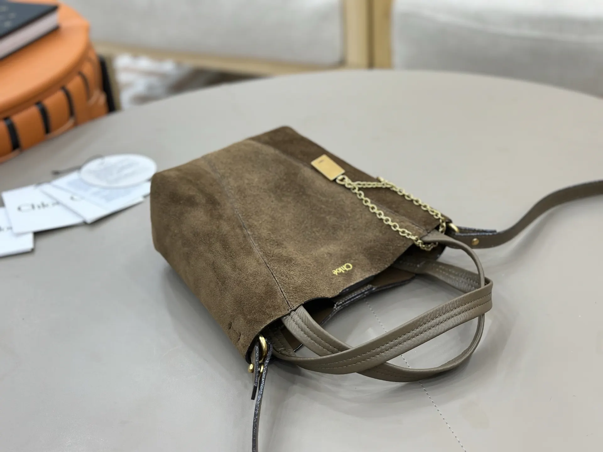 金色 麂皮 Chloe Spin系列麂皮托特包 大容量托特款