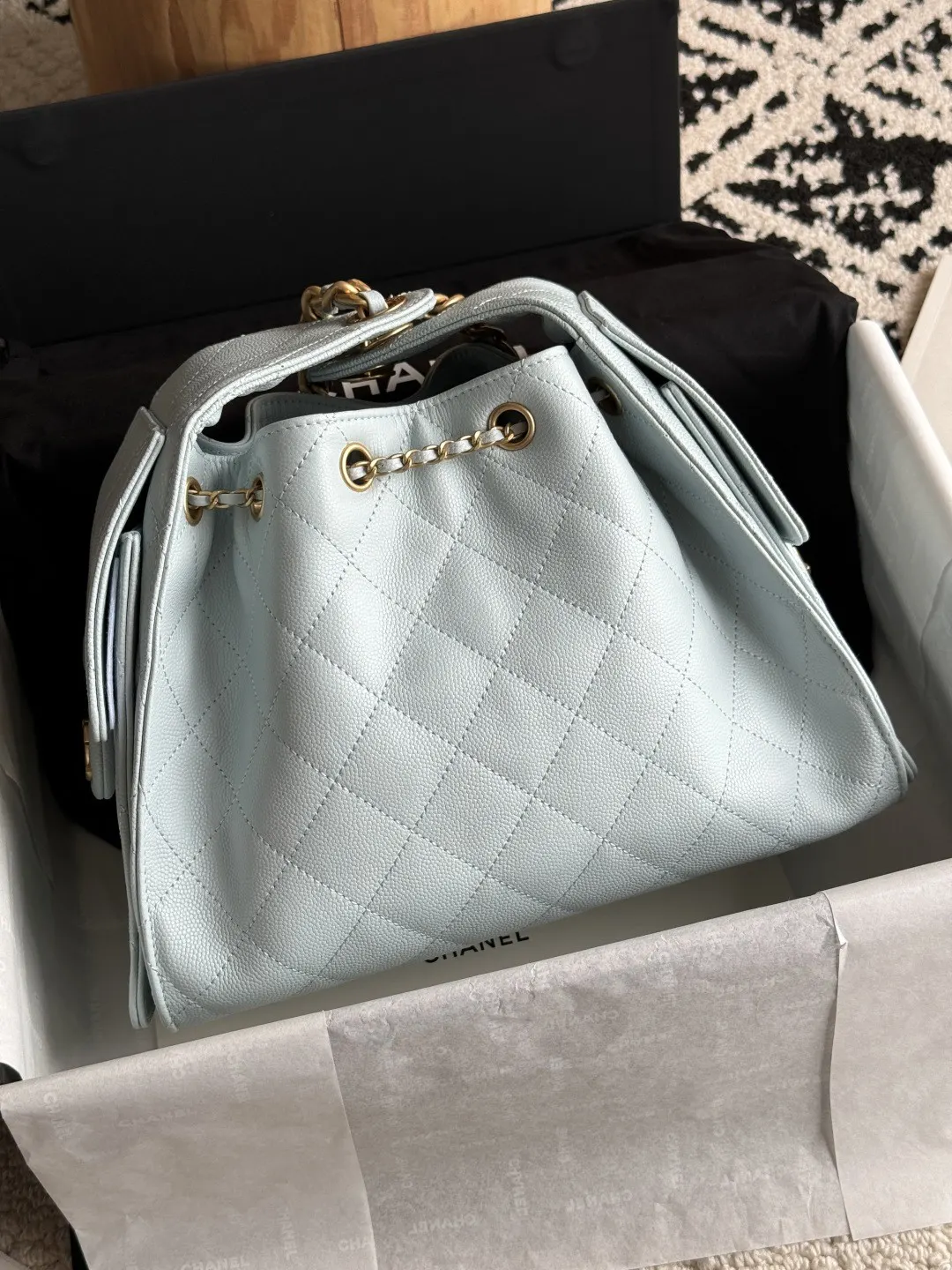 White Blue Hobo Shoulder Bag Vintage Leather