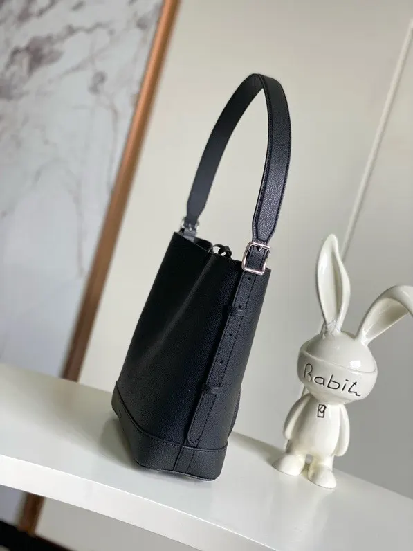 Black Gray Bucket Bag Casual Leather